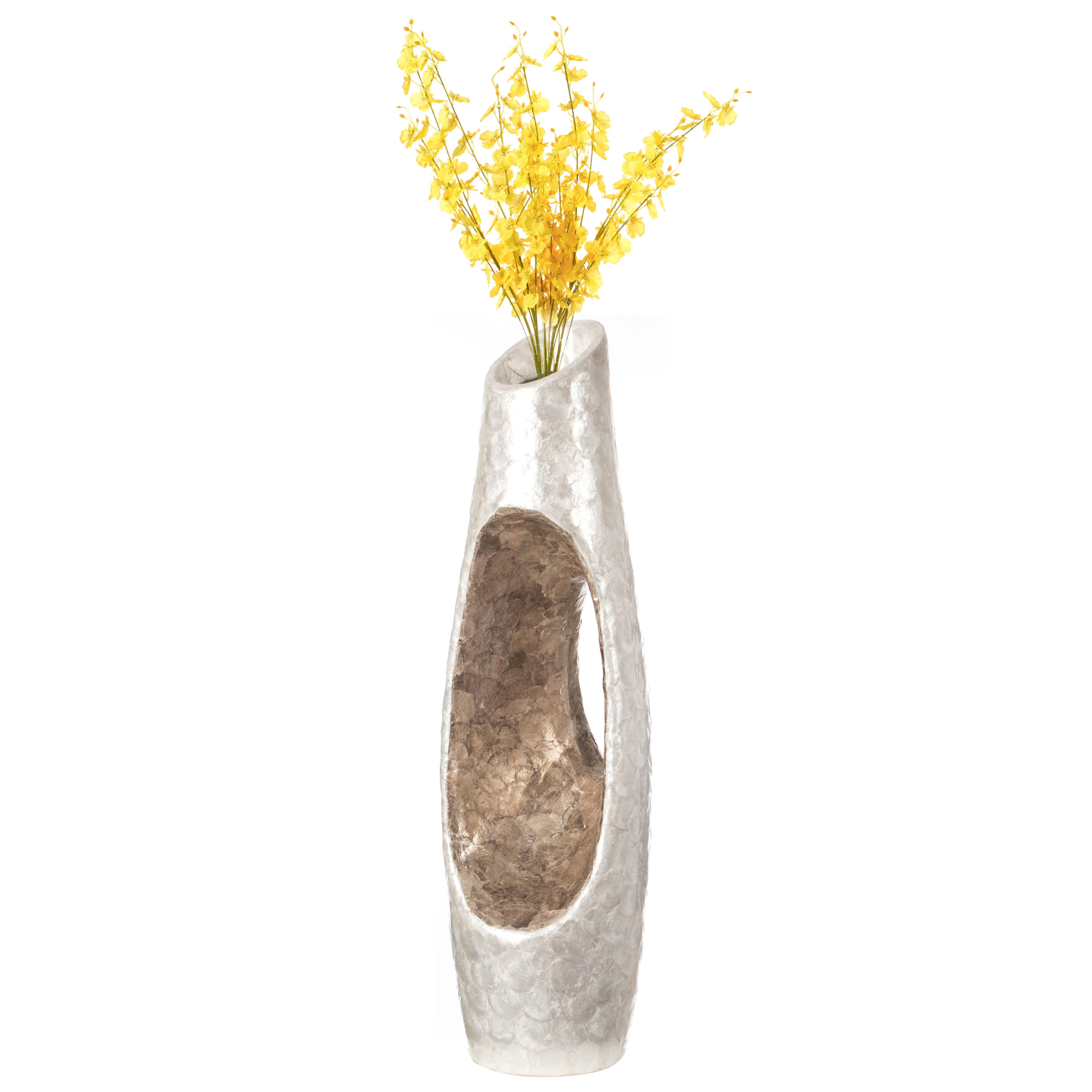 Elegant White and Gold 43" Decorative Floor Vase in Fiberglass