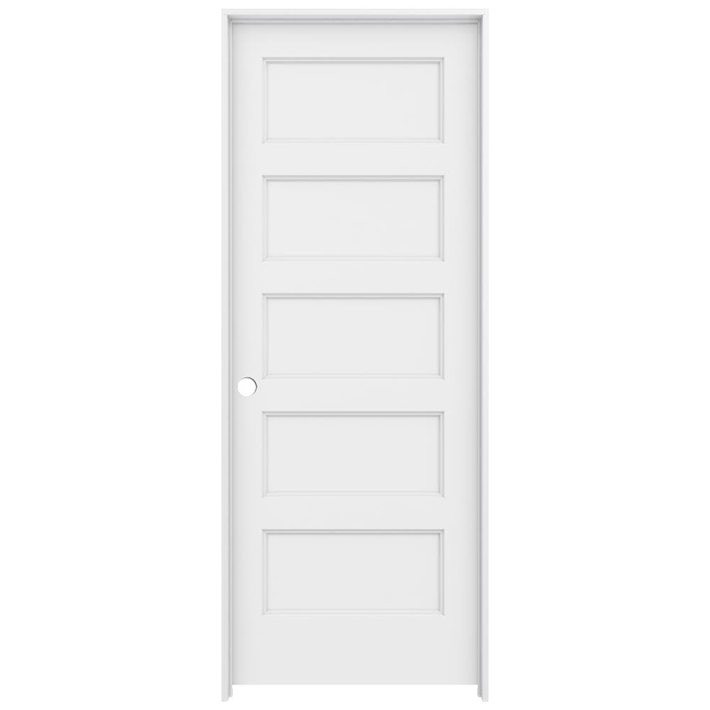 JELD-WEN JW2262-00803 32-in x 80-in Primed Hollow core 5-panel square Right hand Smooth Primed Molded composite Flat Jamb Single Prehung Interior Door