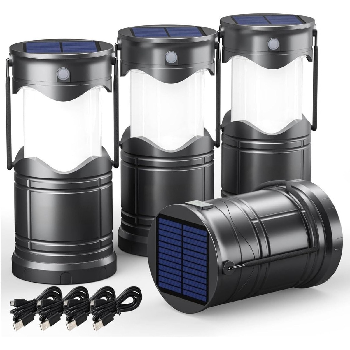 LIUSXAQI  4 Pack Solar Camping Lanterns USB Rechargeable LED Pop Up Flashlight Lamps with Three Light Modes for Power Outages Hurricane Supplies Emergency Indoor and Outdoor Use