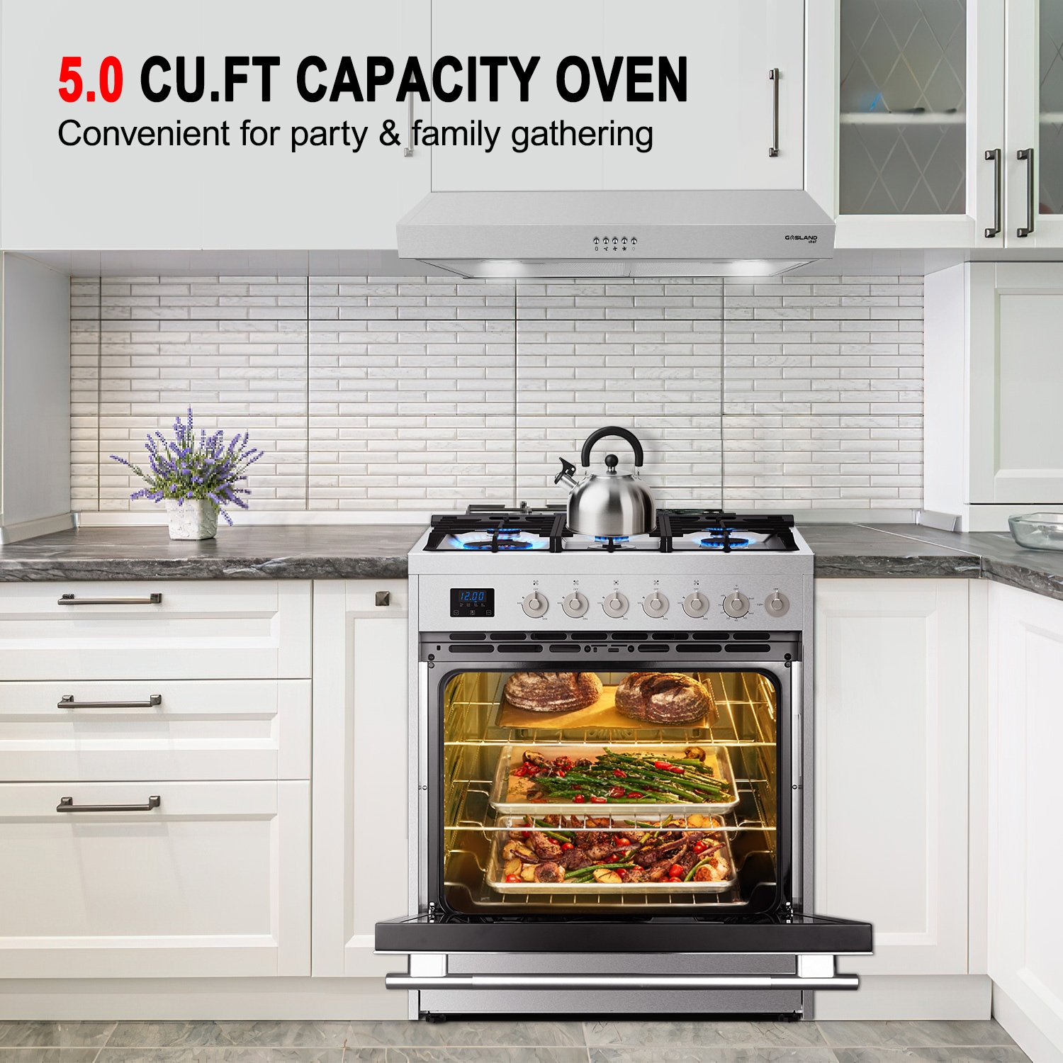 Gasland Chef 30'' Slide-In GAS Range Stove with 5 Burners, 5.0 Cu. ft. Capacity Convection Oven