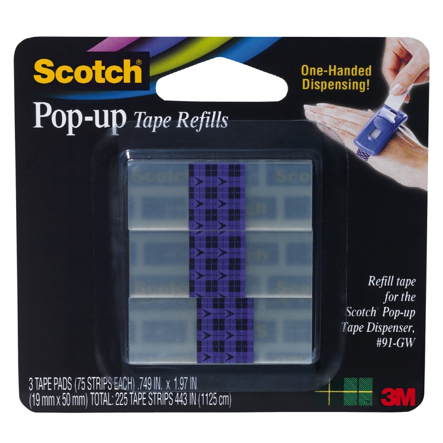 Scotch Pop-Up Tape, Handband Dispenser, 3 Refills with 75 Strips each 