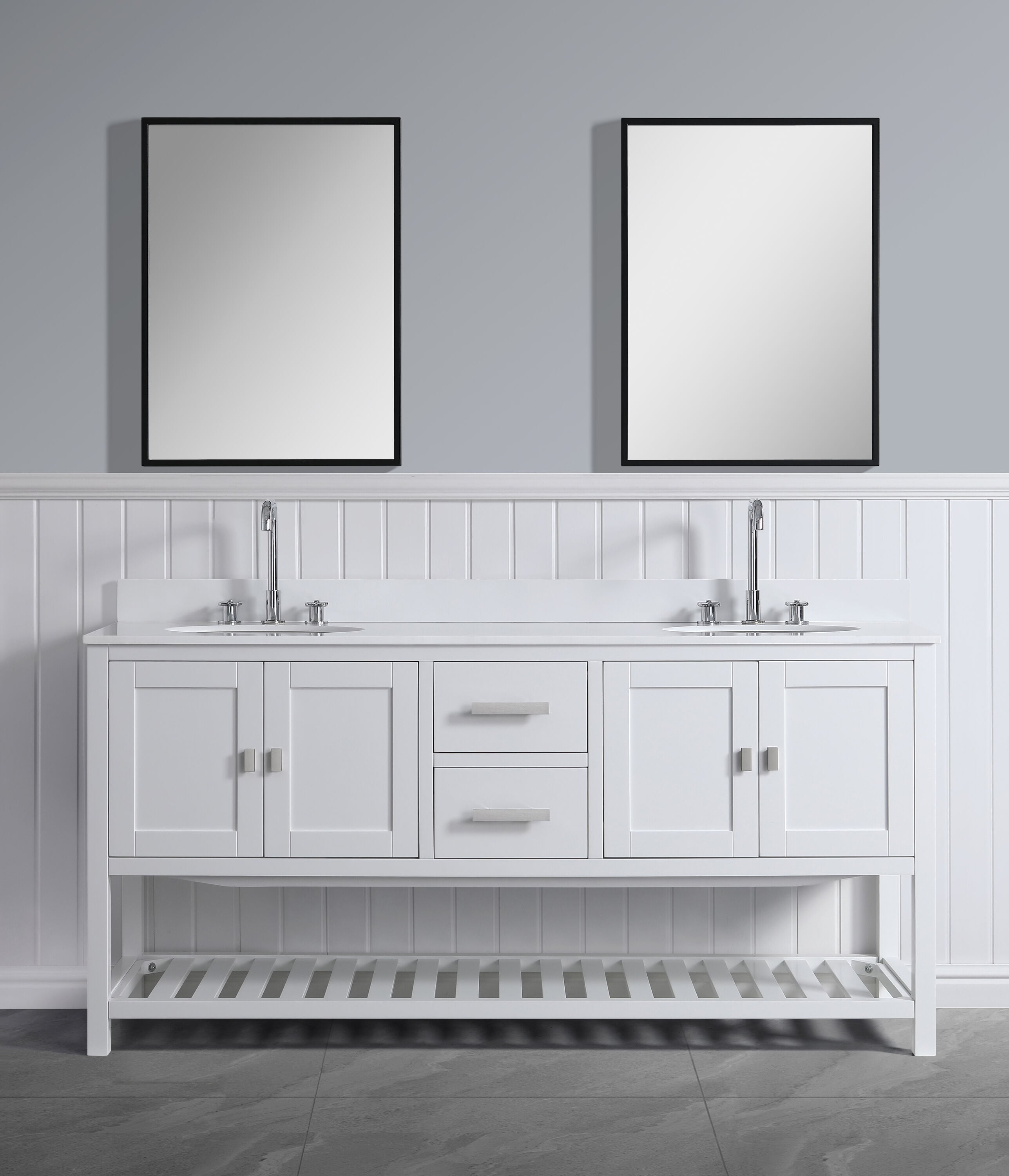 Design Element DEC055-72-W-CB Monaco 72-in White Bathroom Vanity Base Cabinet without Top