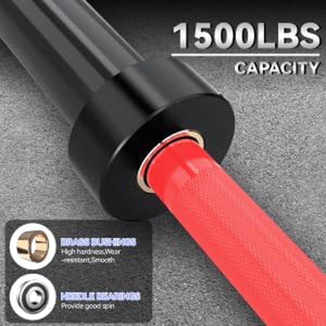 Garvee 86.6in Barbell 1500LBS 50mm Sleeves Black Red Bearing Rotation ...