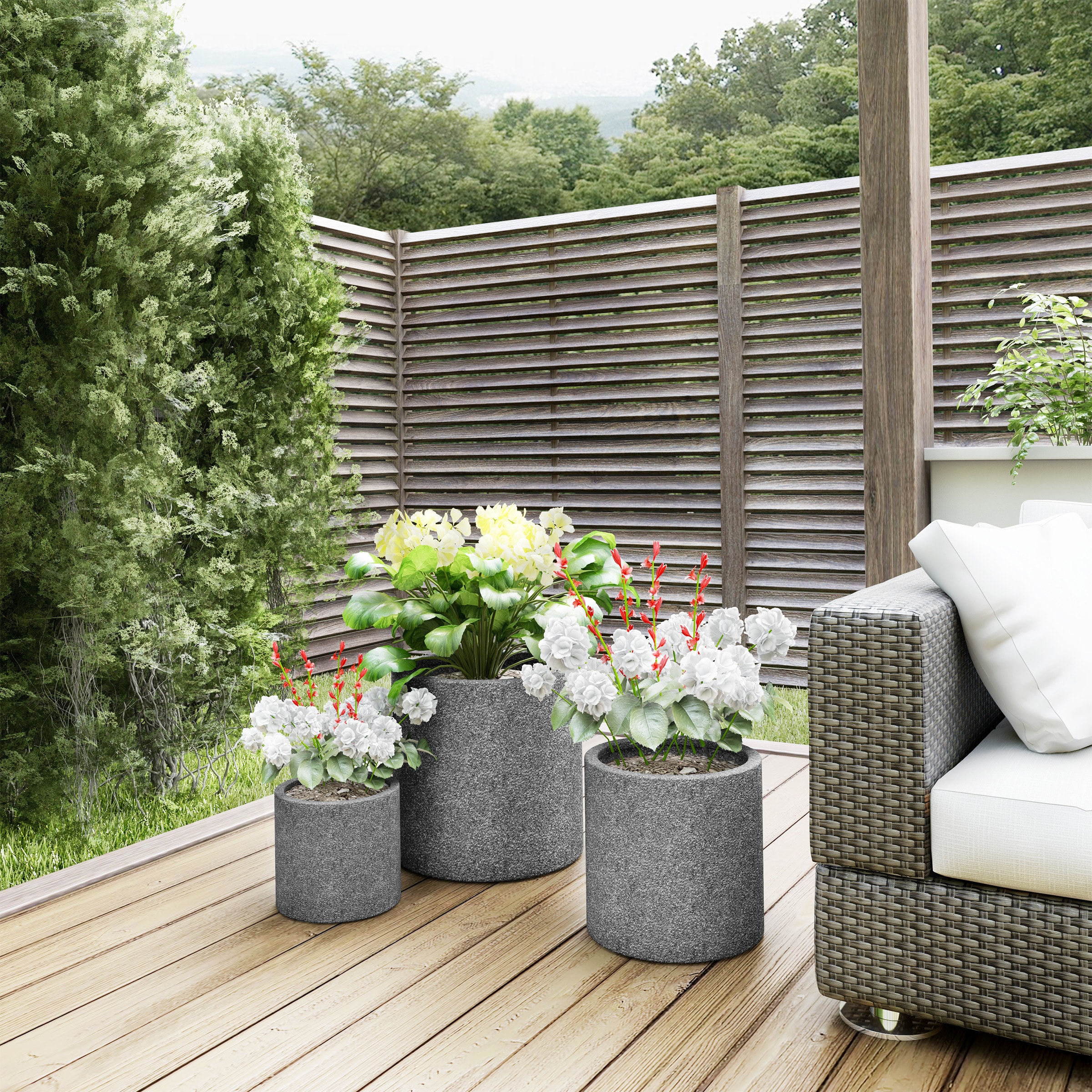 Nature Spring 233847BSH 3 -Pack Round 15.0-in W Large Gray Clay Contemporary/Modern Outdoor Planter with Drainage Holes
