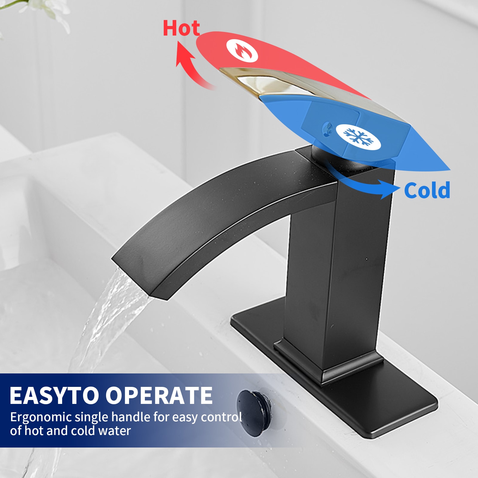 Gold and Black Waterfall Single Handle Bathroom Faucet