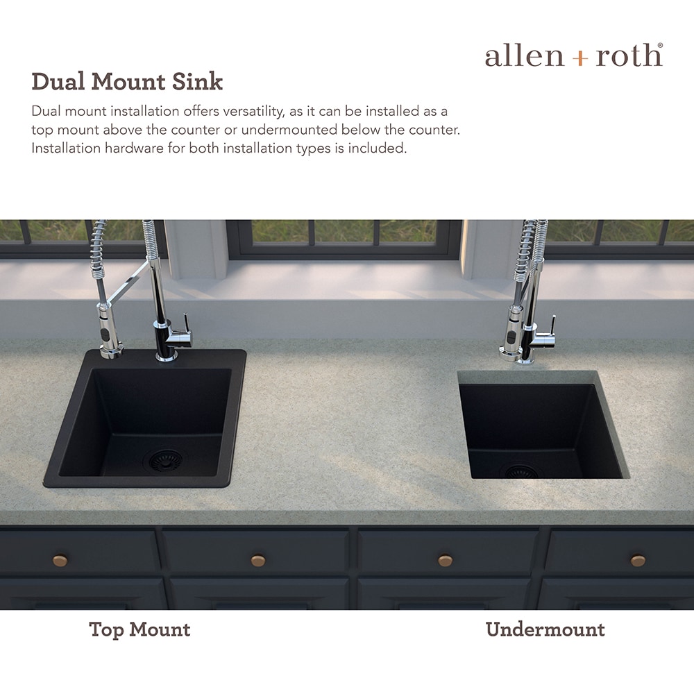 Allen + Roth Kenji Dual-Mount 33-in x 22-in Nero Granite Double Equal Bowl 3-Hole Kitchen Sink in Black | CLTN200DM13