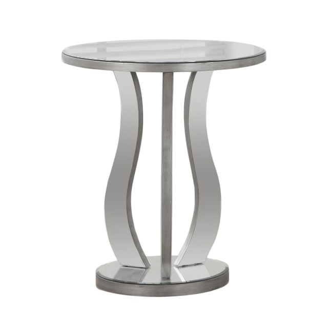 Brushed Silver Mirror Round, Mirrored Side Table Round