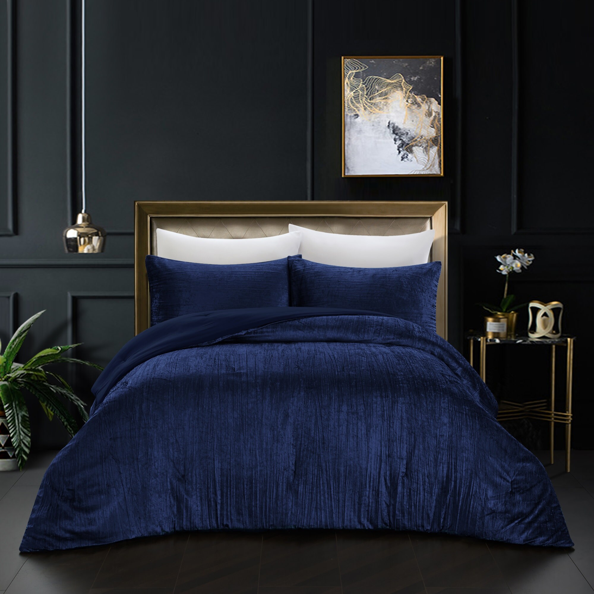 Grace Living GCS365-02NYQ-LS Antwon Navy Solid Full/Queen Comforter
