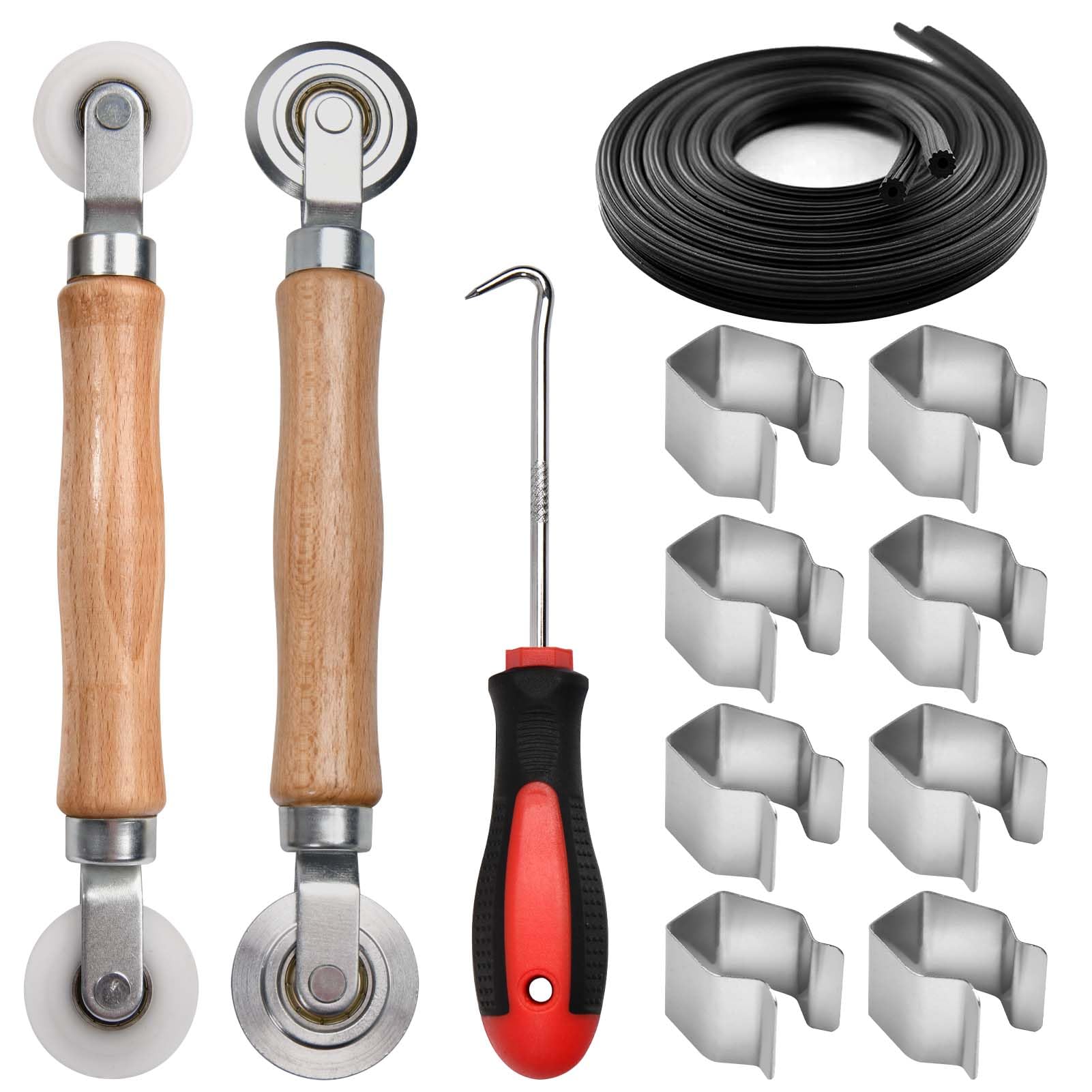 Aoibox  5 in 1 Screen Installation Roller Tool Kit with Steel and Nylon Wheels 32 ft Retainer Spline Removal