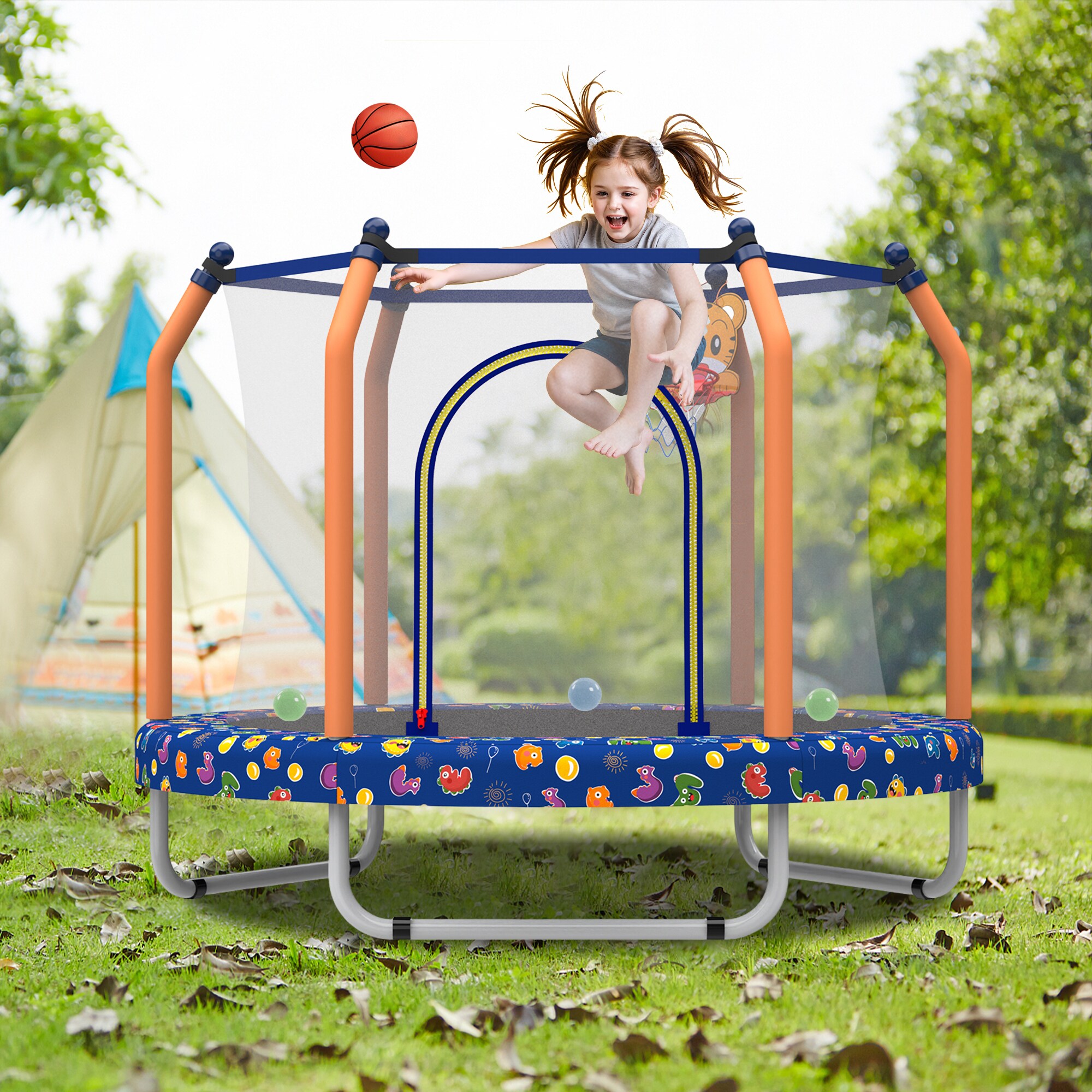 リラクゼーショングッズ jumpmanjump2002 Fun Orange Trampoline for Kids 4.58-ft Round Mini in Multiple