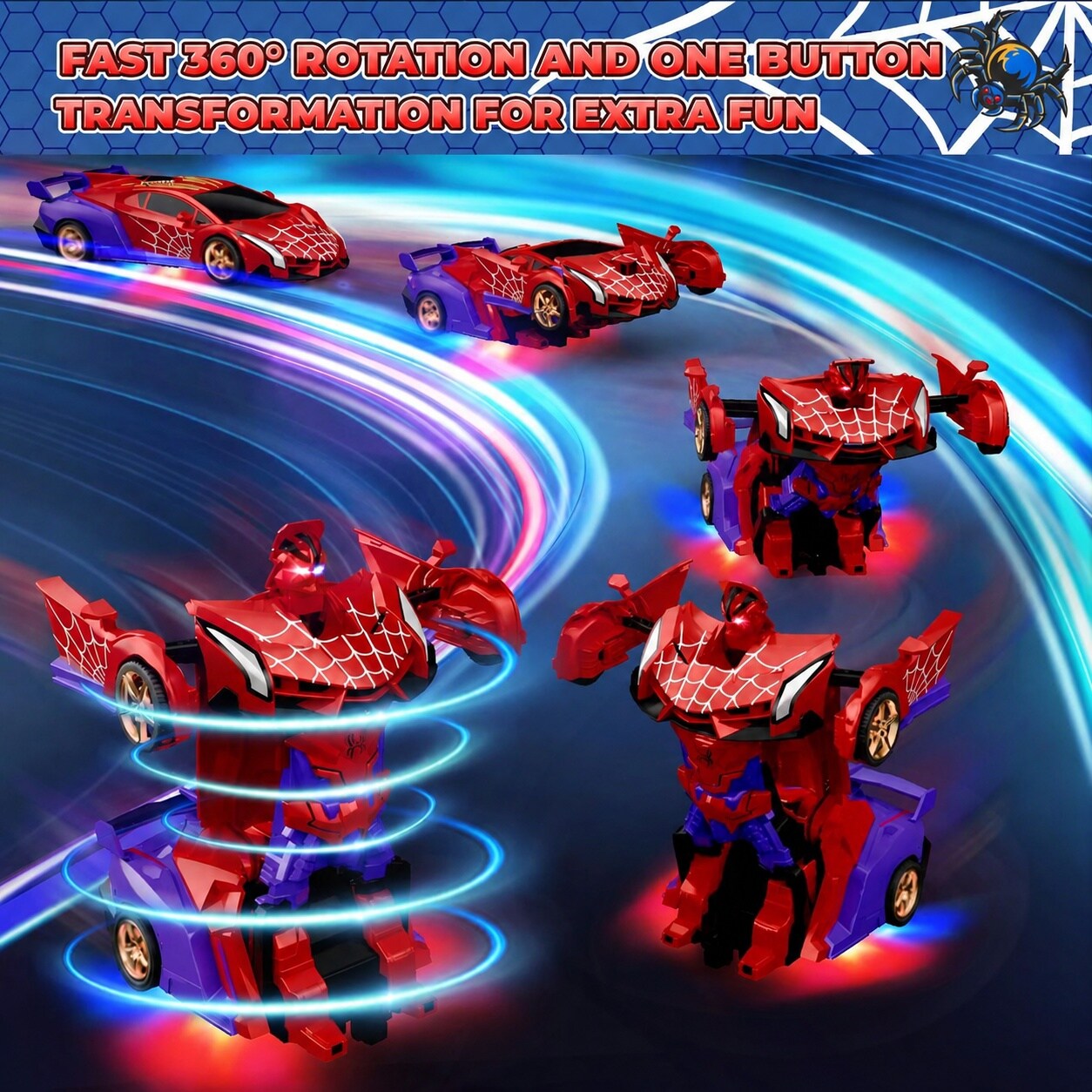 Aoibox 2 in 1 Spider Transform RC Car Robot Toy 8 66 In with LED Eye ...