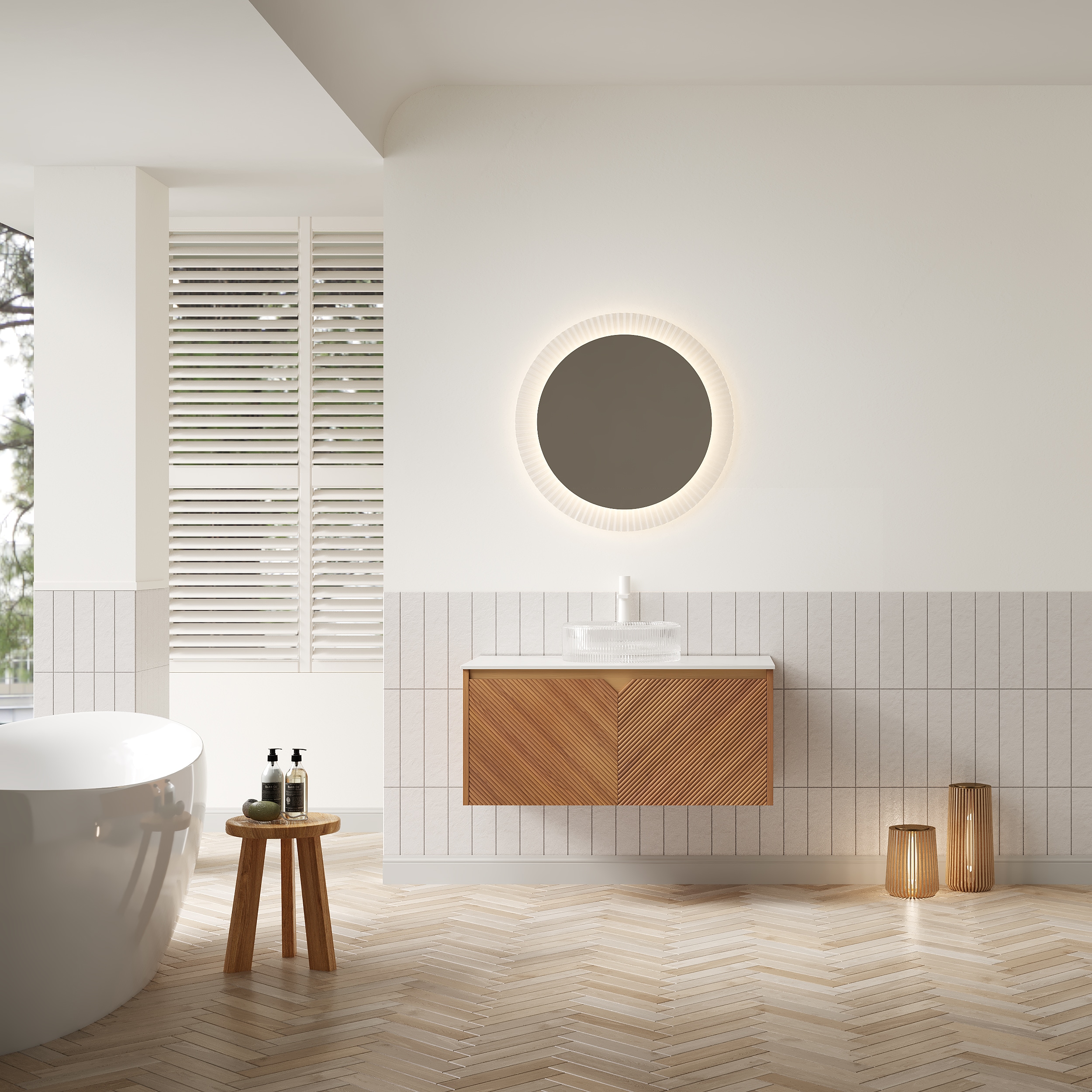 Afhocomp - 36 in. Single Sink Wall-mount Oak Bath Vanity with White Sintered Stone Top Clear Whit...