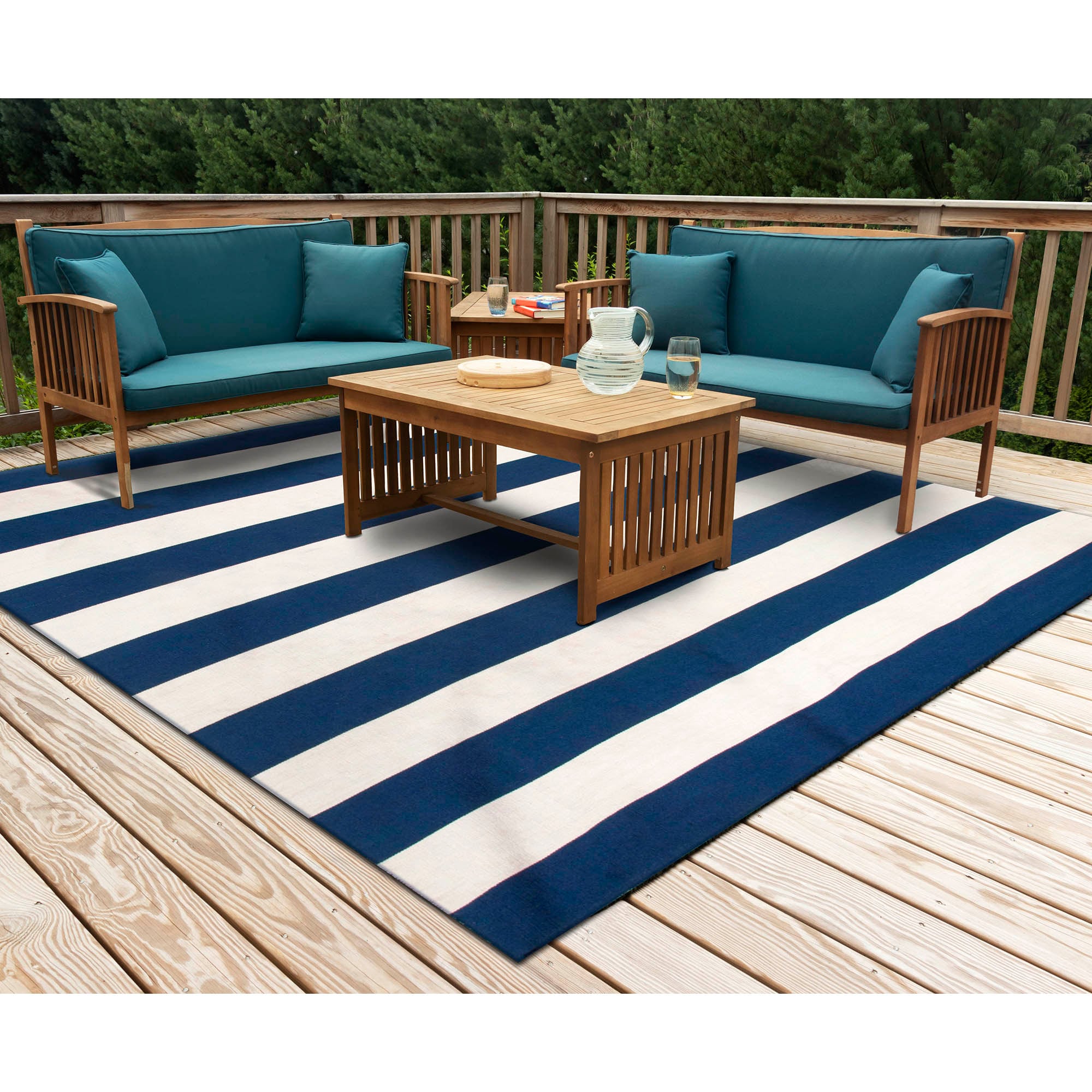 Liora Manne SRNS8630233 Sorrento 8 x 8 (ft) Polyester Navy Square Indoor/Outdoor Stripe Coastal Area rug