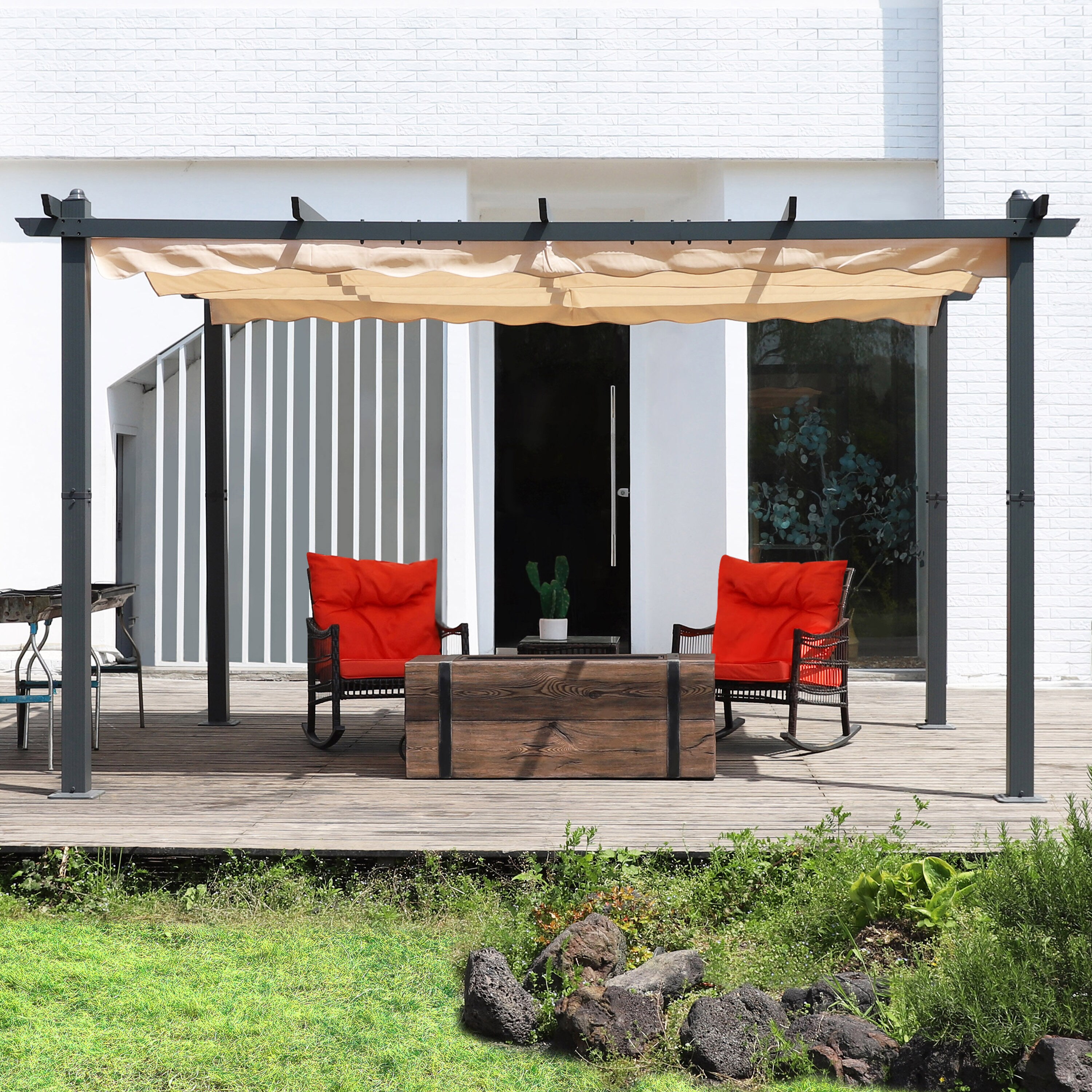 VEIKOUS 10'x10' Outdoor Retractable for Garden, White in the Pergolas at Lowes.com