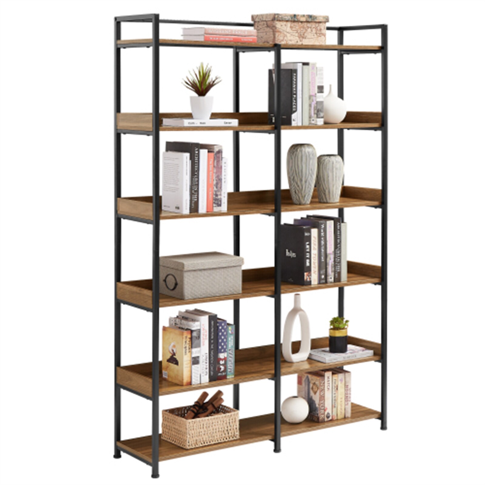 BESTCOSTY WF299LJW104AATZYYRL Brown Metal 6 -Shelf Ladder Bookcase ( 47.2-in W x 70.8-in H x 13-in D ) Unfinished