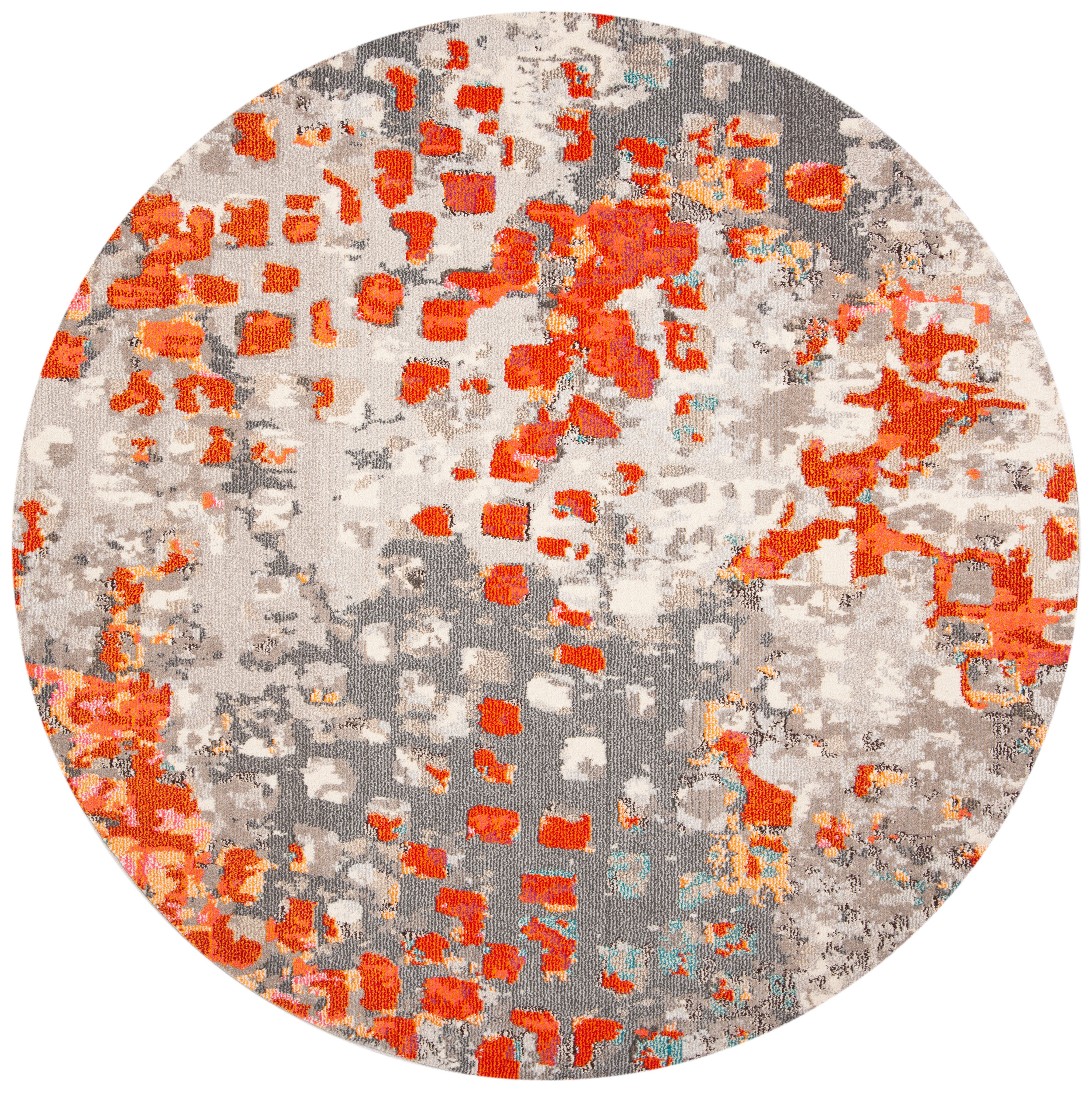 Safavieh MAD425H-8R Madison 8 x 8 (ft) Loomed Polypropylene Gray/Orange Round Indoor Abstract Bohemian/Eclectic Area rug