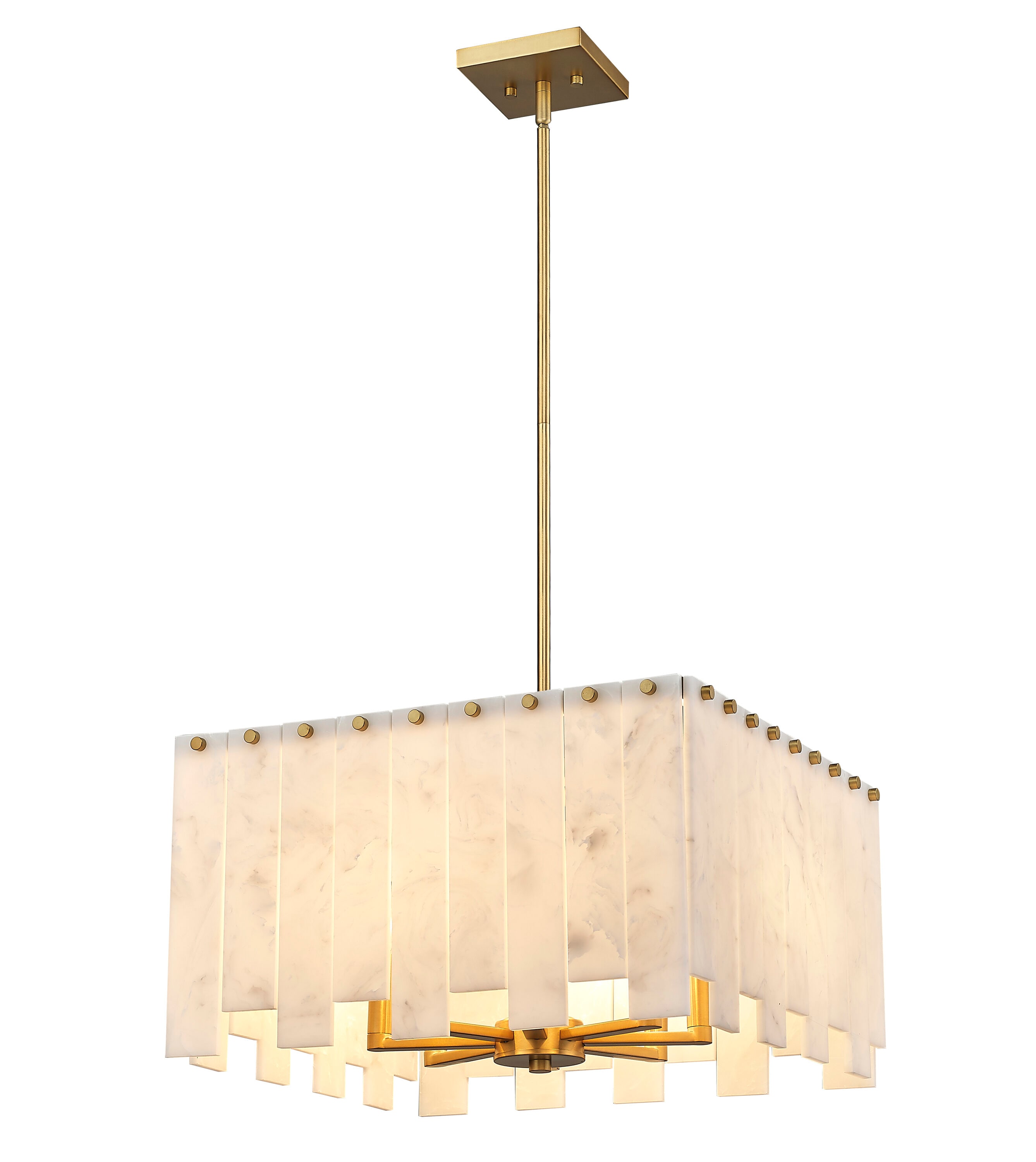Viviana Art Deco 4-Light Pendant in Rubbed Brass with Alabaster Strips