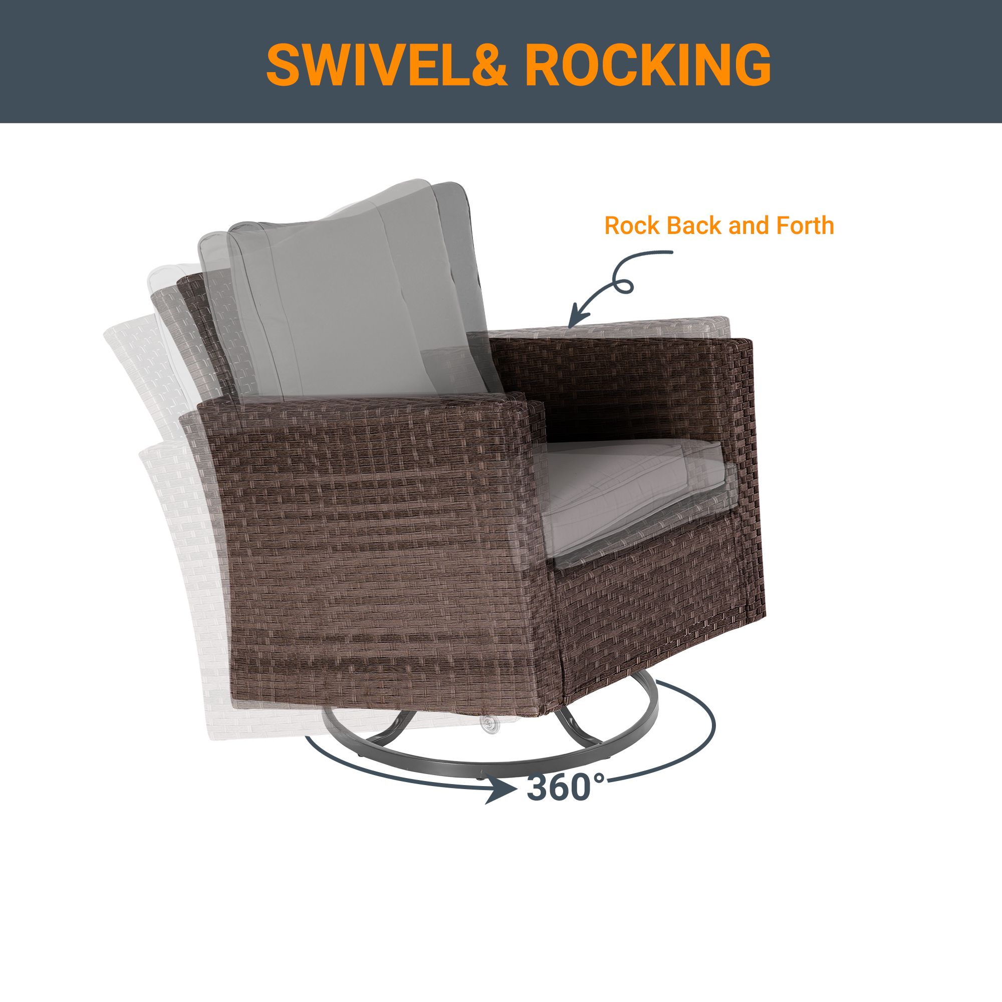 Sonkuki 3-Piece Rattan Patio Conversation Set with Gray Cushions in the ...