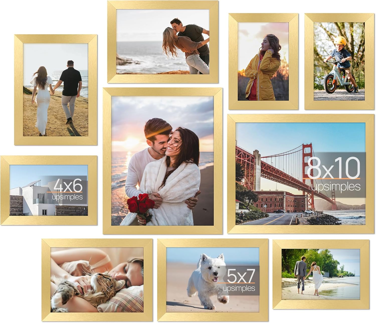 Upsimples B0D66P66KP 10 Pack Picture Frame Set Gold Multi Size Wall Decor Includes 8x10 5x7 4x6 Frames for Tabletop or Mounting Display