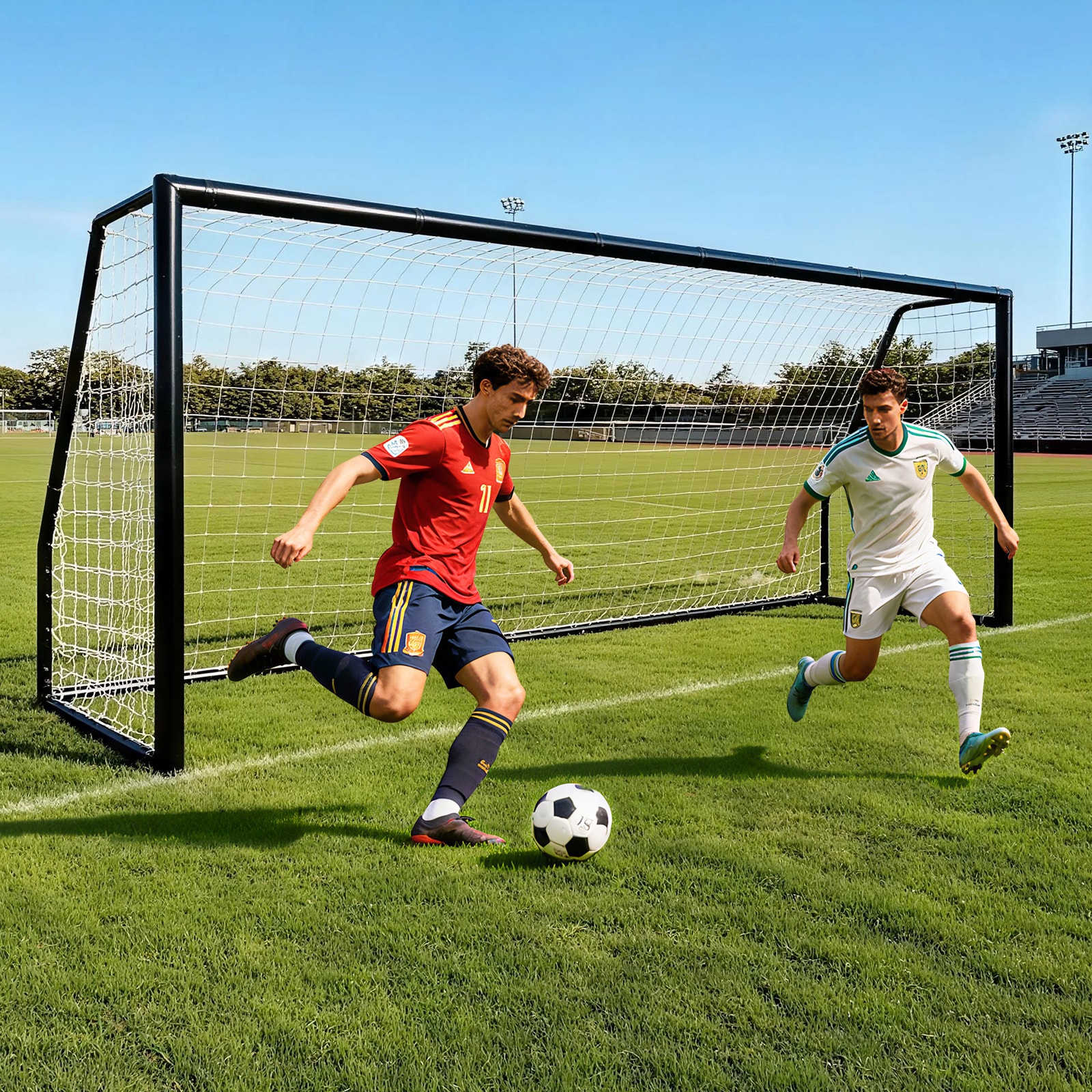 MOONCOOL  21x7 FT Heavy Duty Metal Soccer Goal Weather Resistant Backyard Soccer Net with Stakes All Season Use for Teens Adults Outdoor Training Black