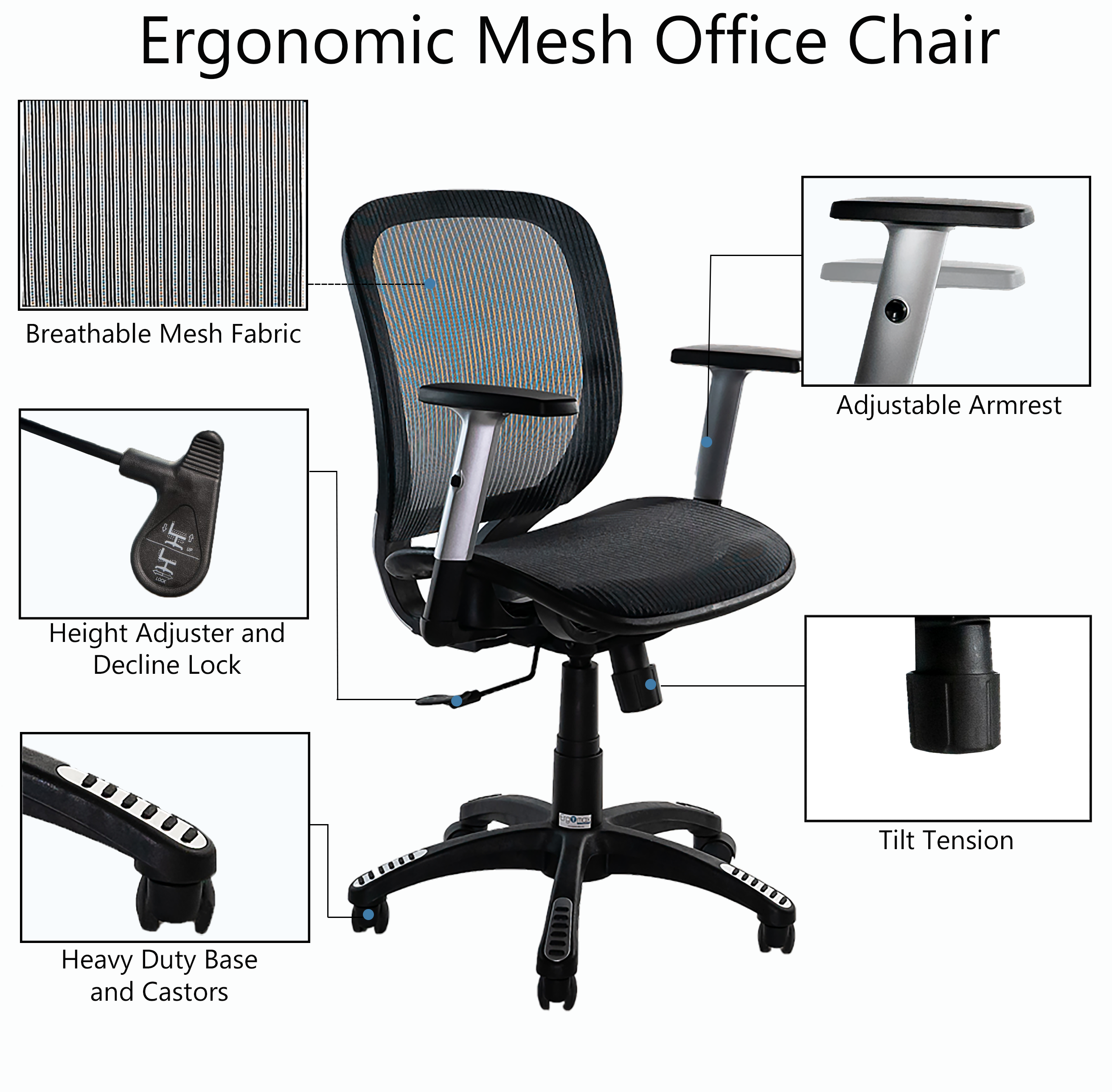 ErgoMax Ergonomic Office Chair Height Adjustable Back Mesh, Home