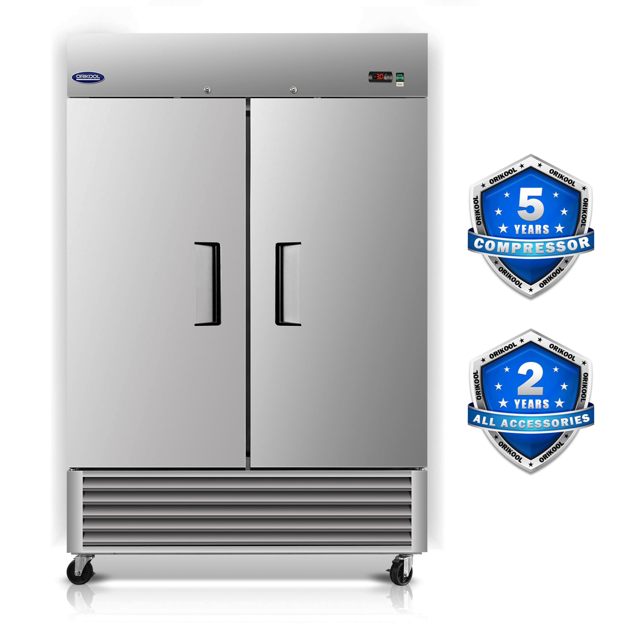 Dexmalle W2095126112 54 in. Two-Door Reach-In Freezer 49-cu ft Upright Frost-free Commercial Freezer in Stainless Steel