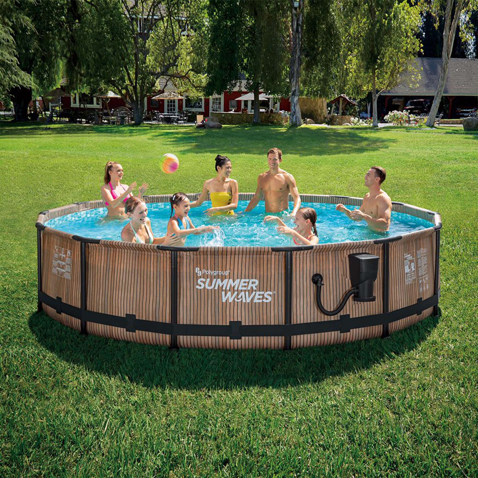 Summer Waves 14-ft x 14-ft x 36-in Metal Frame Round Above-Ground Pool ...