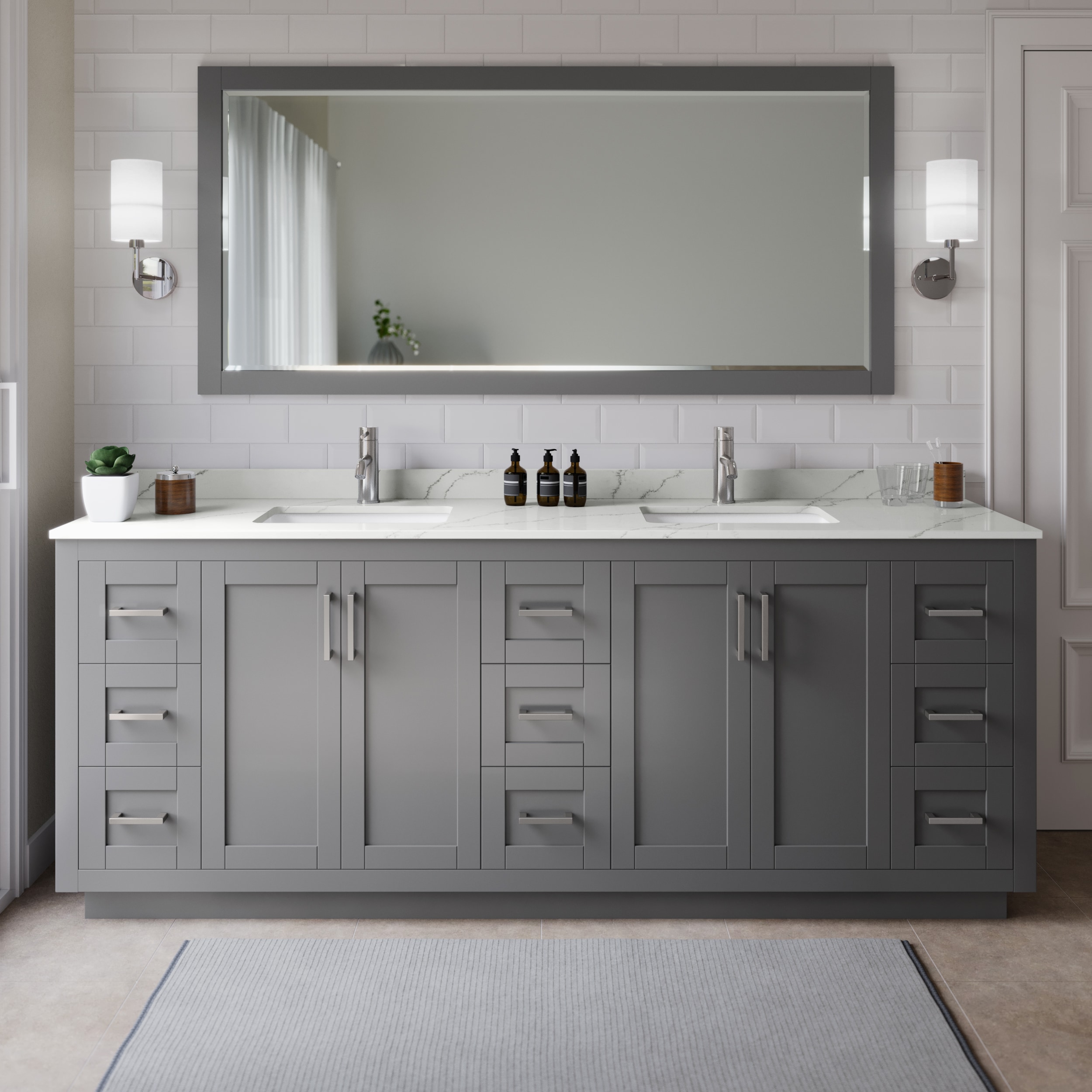 Wyndham Collection WCF292984DKGGTUNSMXX Miranda 84-in Dark Gray Undermount Double Sink Bathroom Vanity with Giotto Quartz Top