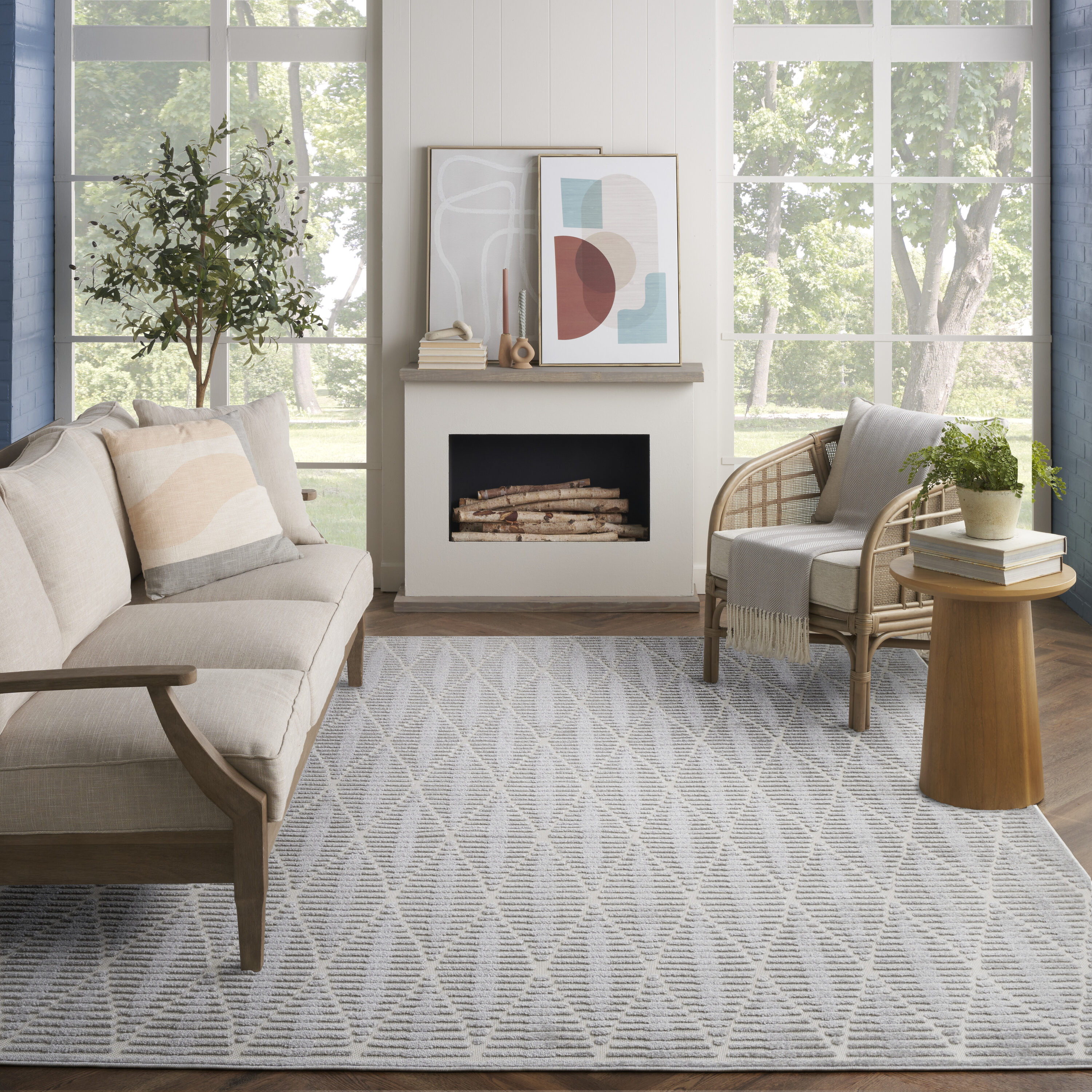 Nourison Home 099446983060 Casual 8 x 10 (ft) Polypropylene Light Grey Rectangular Indoor Geometric Area rug