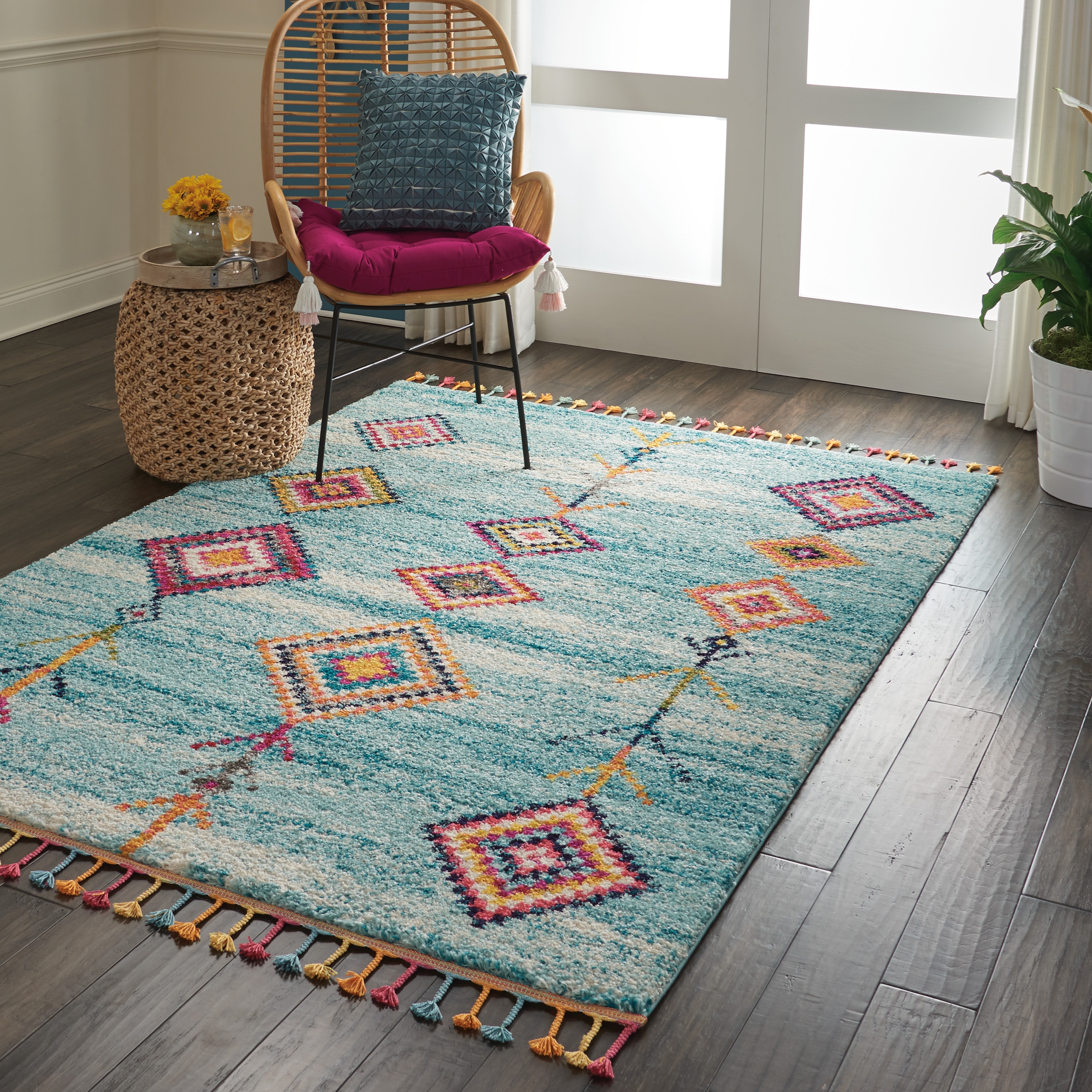 Nourison Moroccan Casbah 4 x 6 Aqua Indoor Abstract Moroccan Area Rug ...