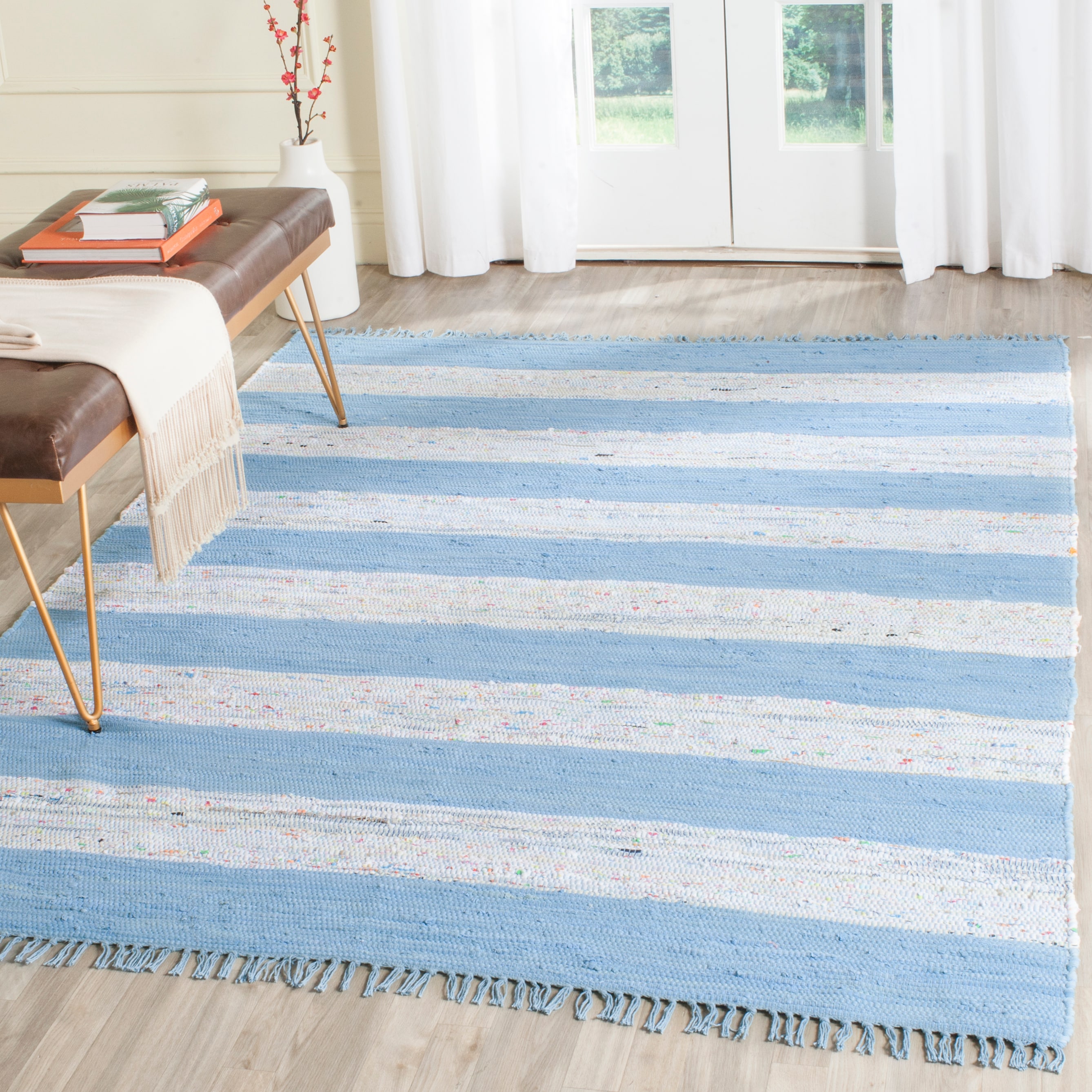 Safavieh MTK720C-57 Montauk Estero 5 x 7 (ft) Cotton Ivory/Blue Rectangular Indoor Stripe Coastal Area rug