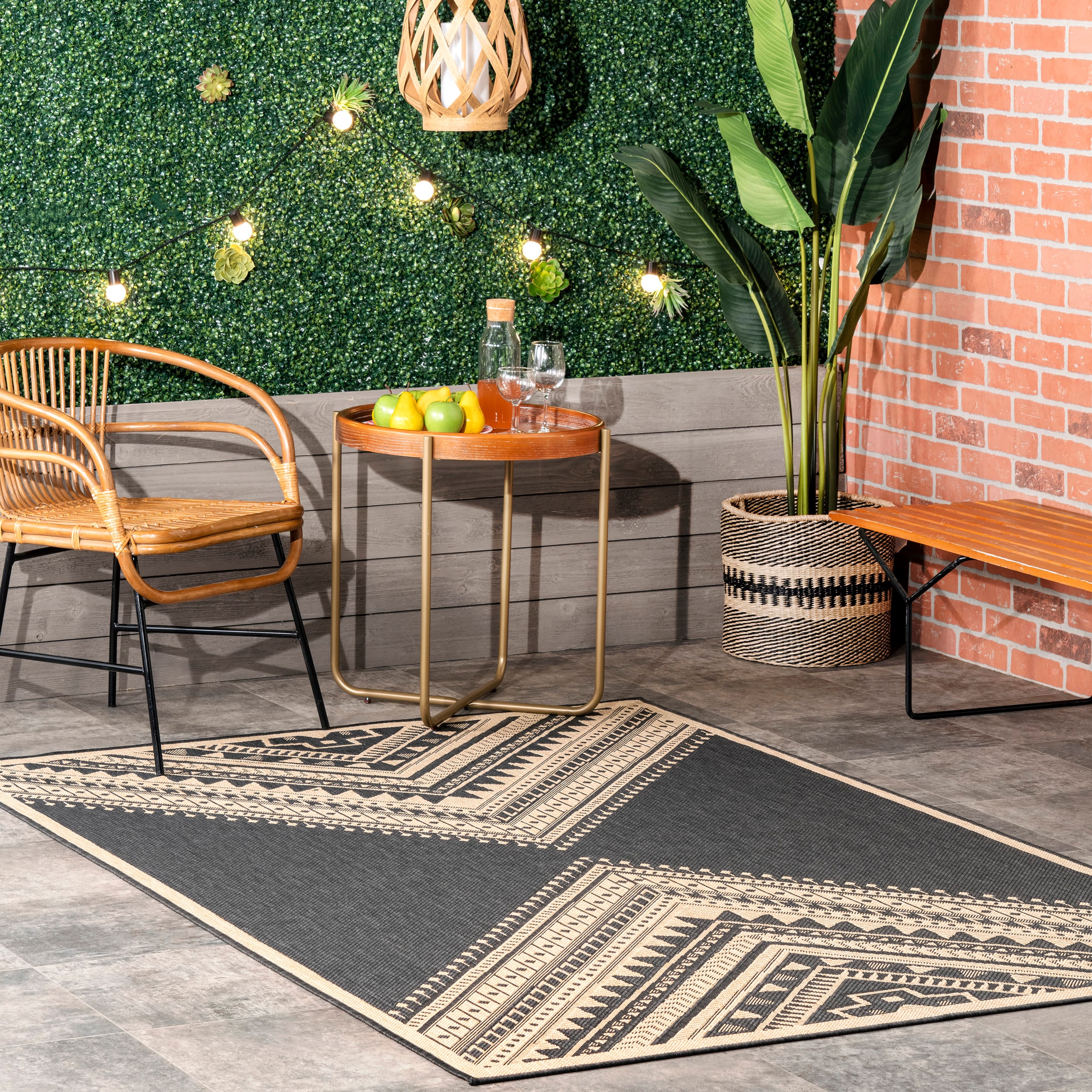 nuLOOM Abbey Tribal Striped Beige 9 ft. 6 in. x 12 ft. Indoor/Outdoor Patio Area Rug