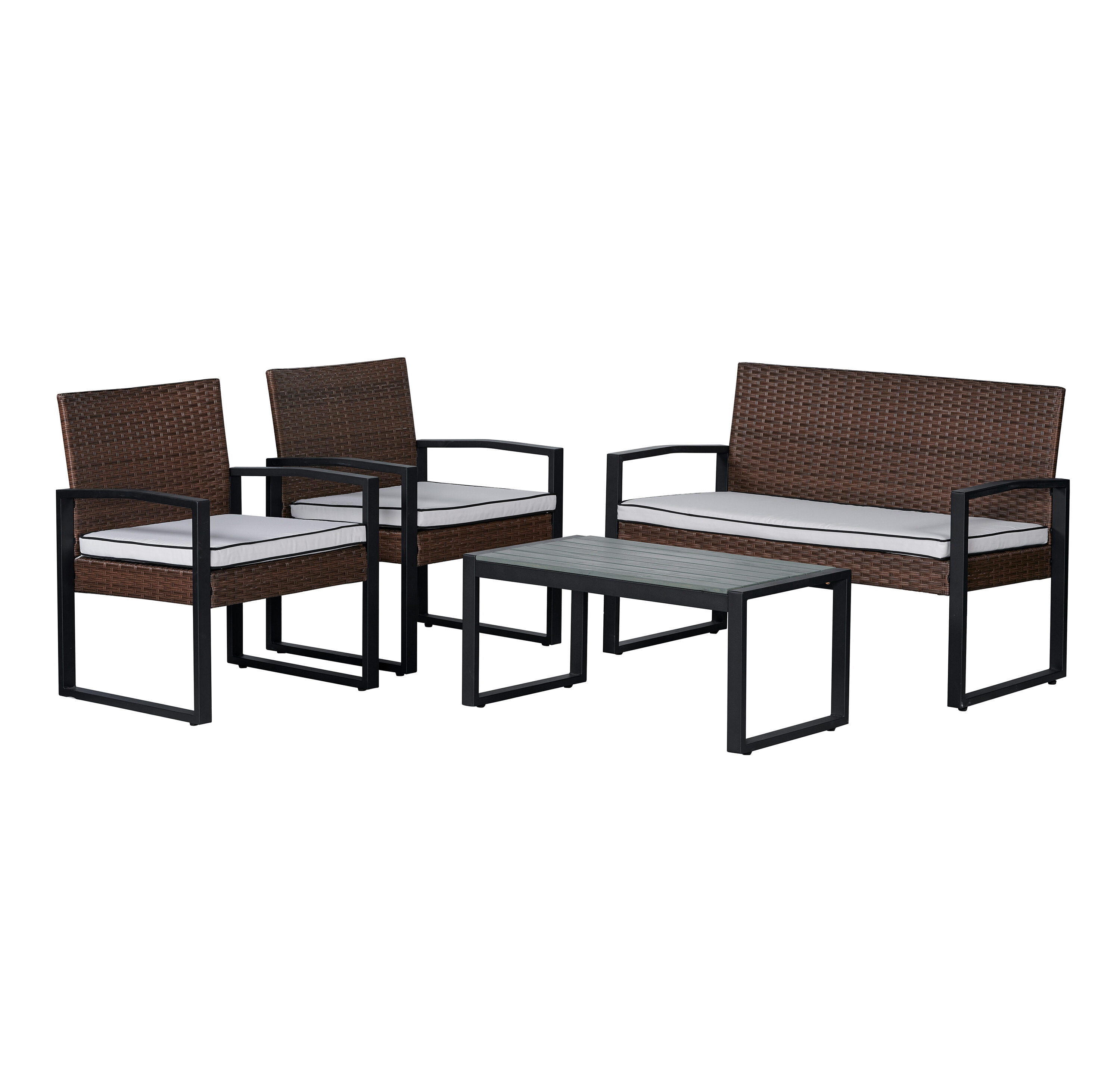 JONATHAN  Y LVG1102B-4SET Elina Modern Coastal 4 -Piece Wicker Patio Conversation Set Cushions