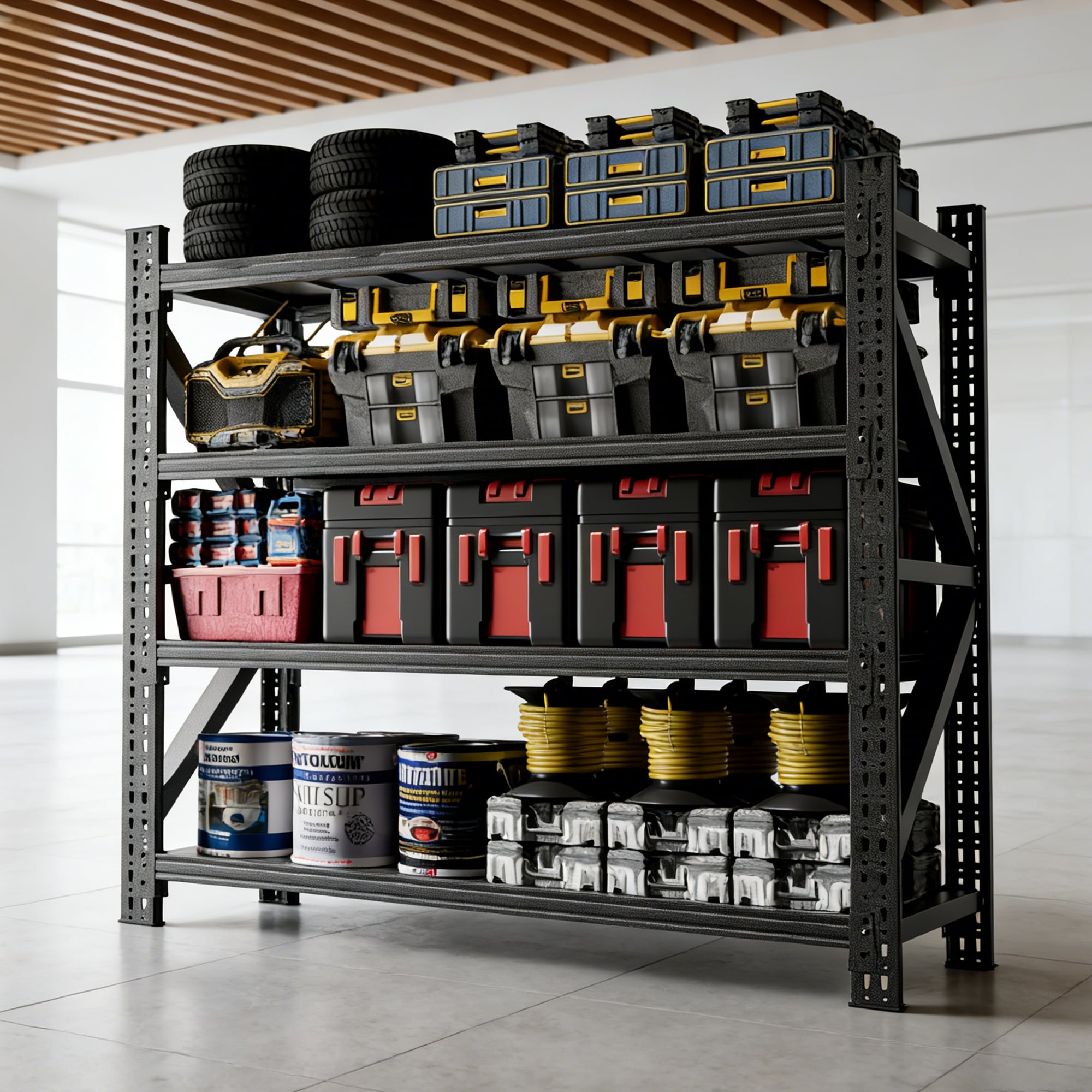JUSHUA 67-in W x 23.7-in D x 63-in H Black 4-Shelf Garage Shelving with 5000 lbs Capacity