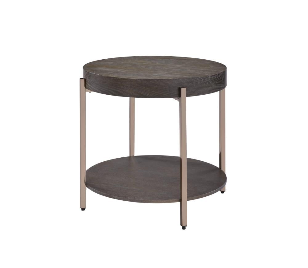 ACME FURNITURE 82957 Weyton 25-in W x 23-in H Dark Oak and Champagne Wood Round Modern End Table Assembly Required