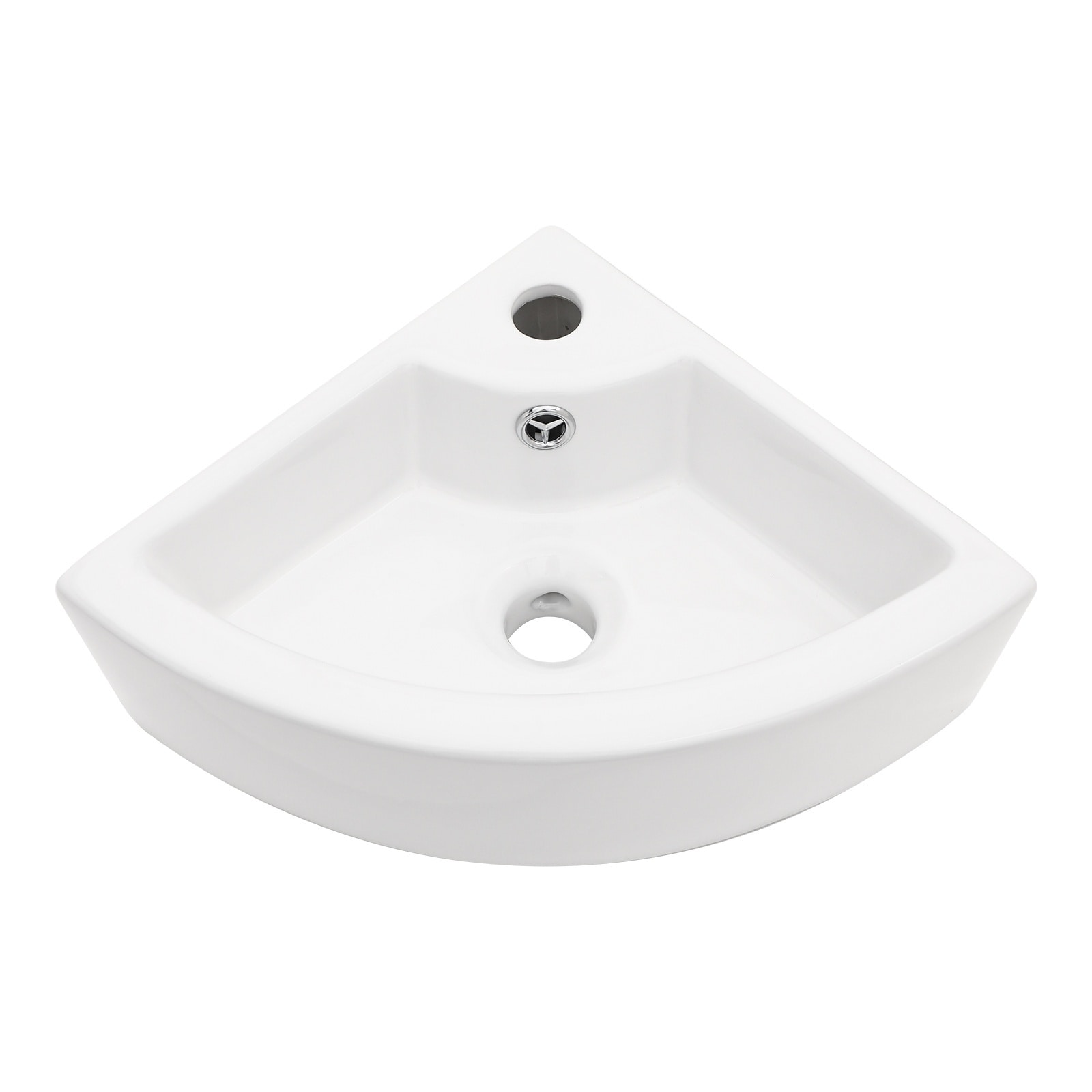 LIVACA 18 inch x 13 inch White Ceramic Triangle Wall Mount Vessel Sink with Single Faucet Hole and Overflow