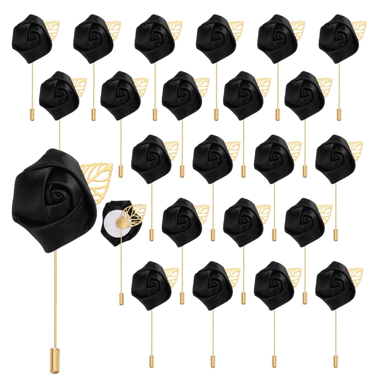 Unique Bargains 24pcs Black Rose Boutonnieres Flower Buttonholes Pocket Boutonnieres Pins for Wedding Ceremony Anniversary Prom Formal Dinner Party