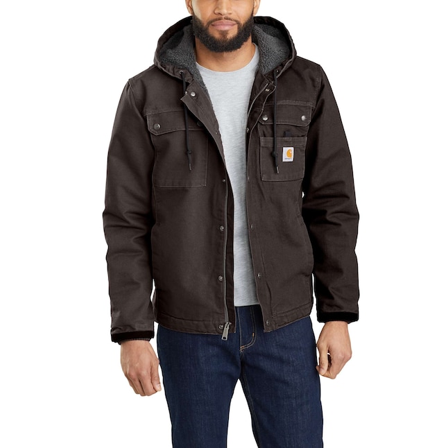 Carhartt Men's Dark Brown Duck Hooded Insulated Work Jacket (Large) in ...