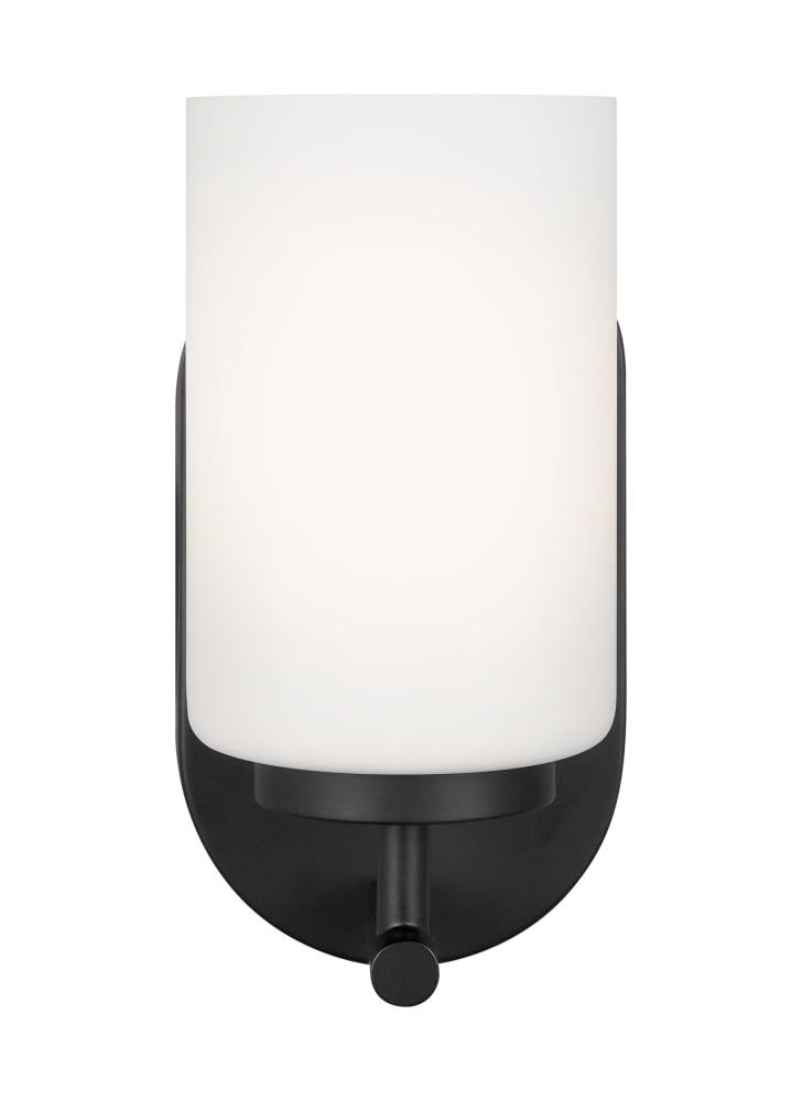 Midnight Black Bronze 1-Light Wall Sconce with Opal Glass Shade