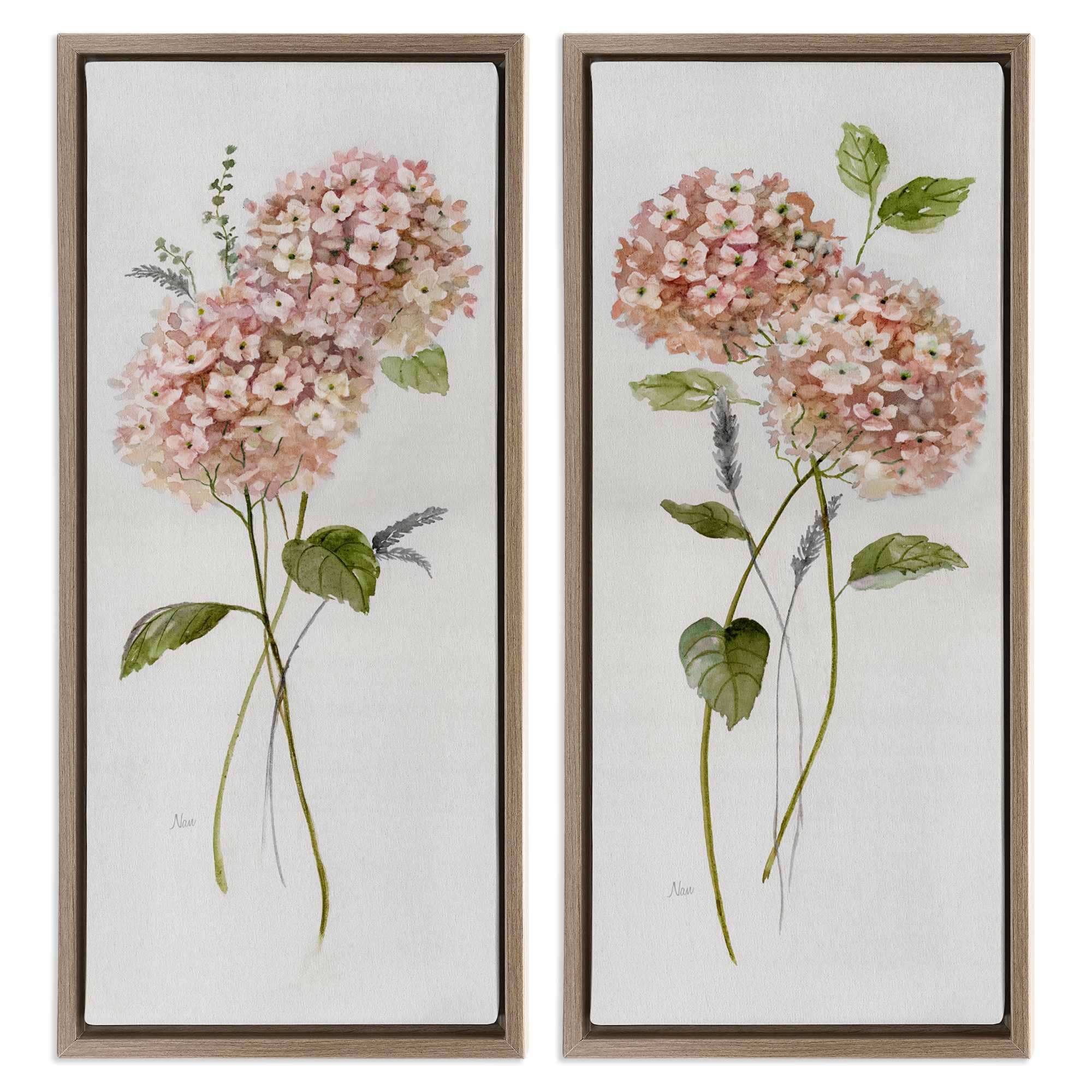 Stupell Industries B2-732-FFE-2PC-13X30 Pink Hydrangea Sprigs 2pc Floating Frame Set design by Nan