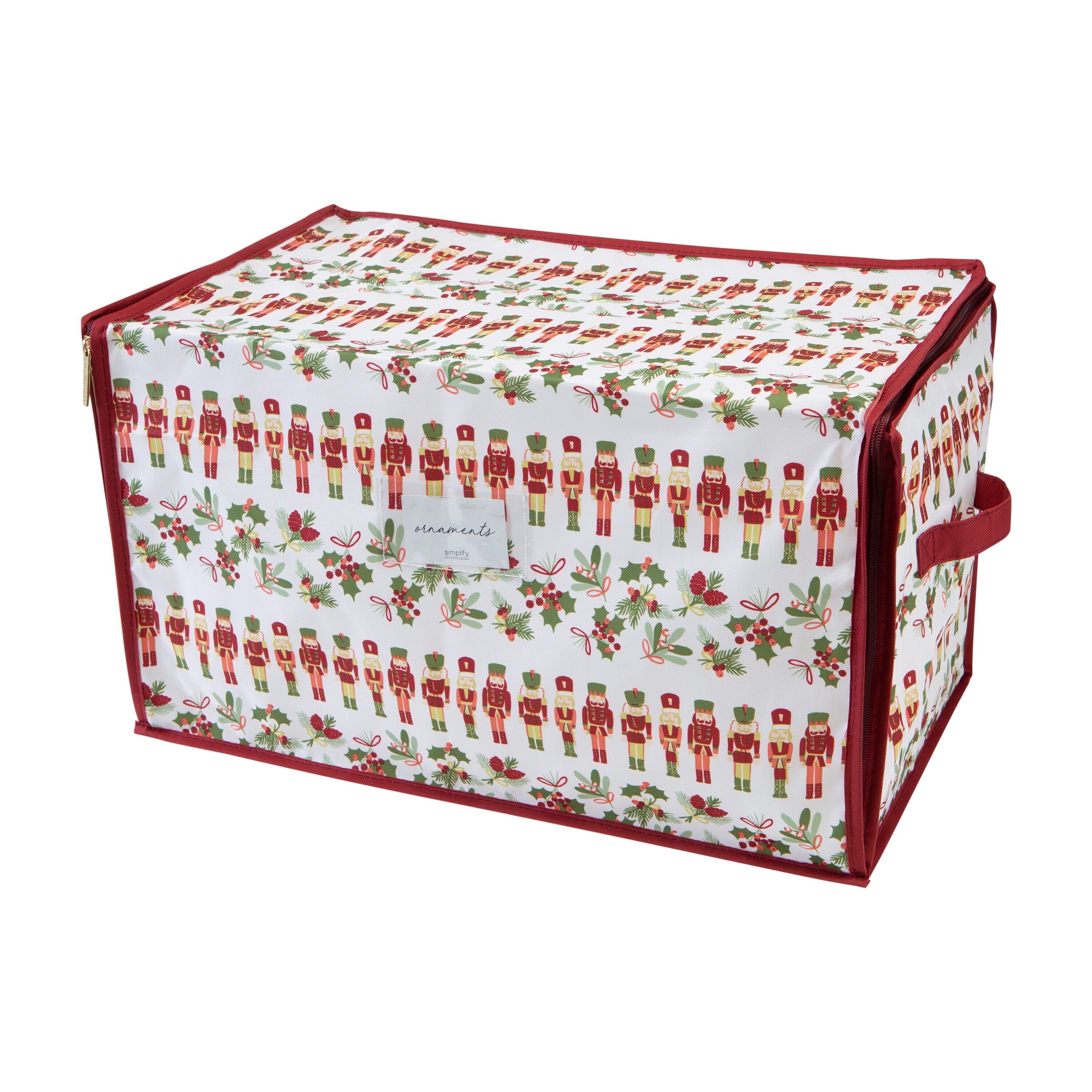 Simplify 112 Count Stackable Polyester Christmas Ornament Storage Box in  Red 