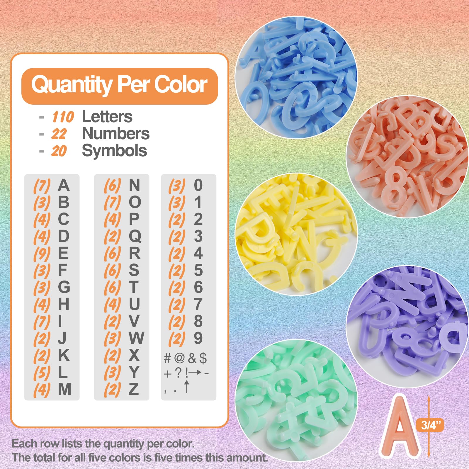 Phewnyzo 760-Piece Multicolor 3/4 Inch Plastic Letter Board Letters ...