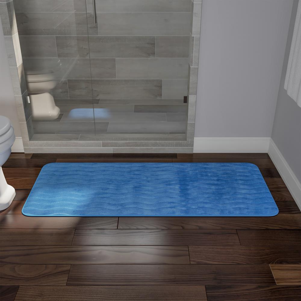 Hastings Home Hastings Home Bathroom Mats 60in x 24.25in Blue Microfiber Memory Foam Bath Mat