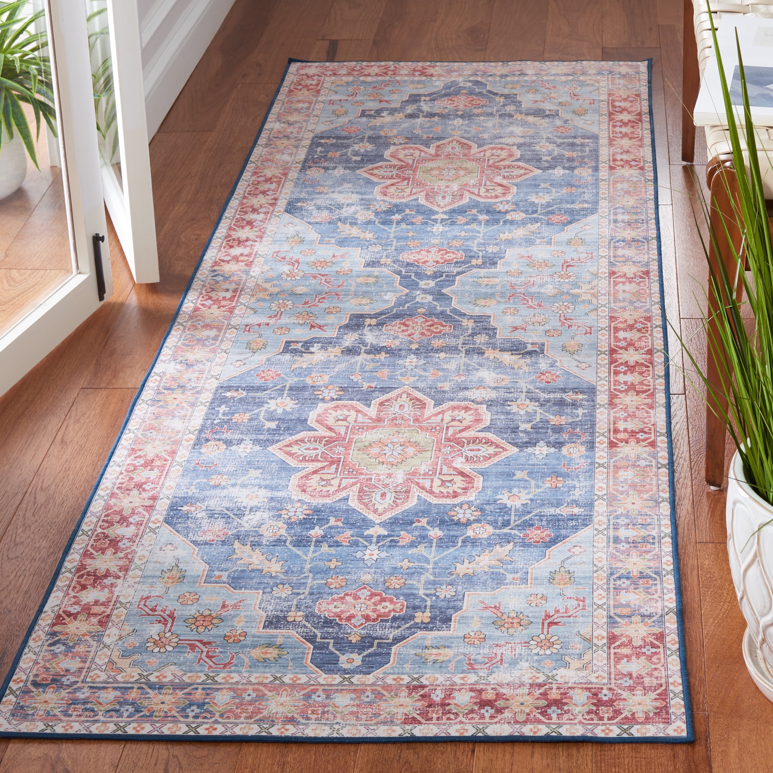 Safavieh TSN110M-214 Tucson Vintage Persian 110M Blue Rust Machine Washable/Slip Resistant 2ft-6in x 14ft Traditional Rug