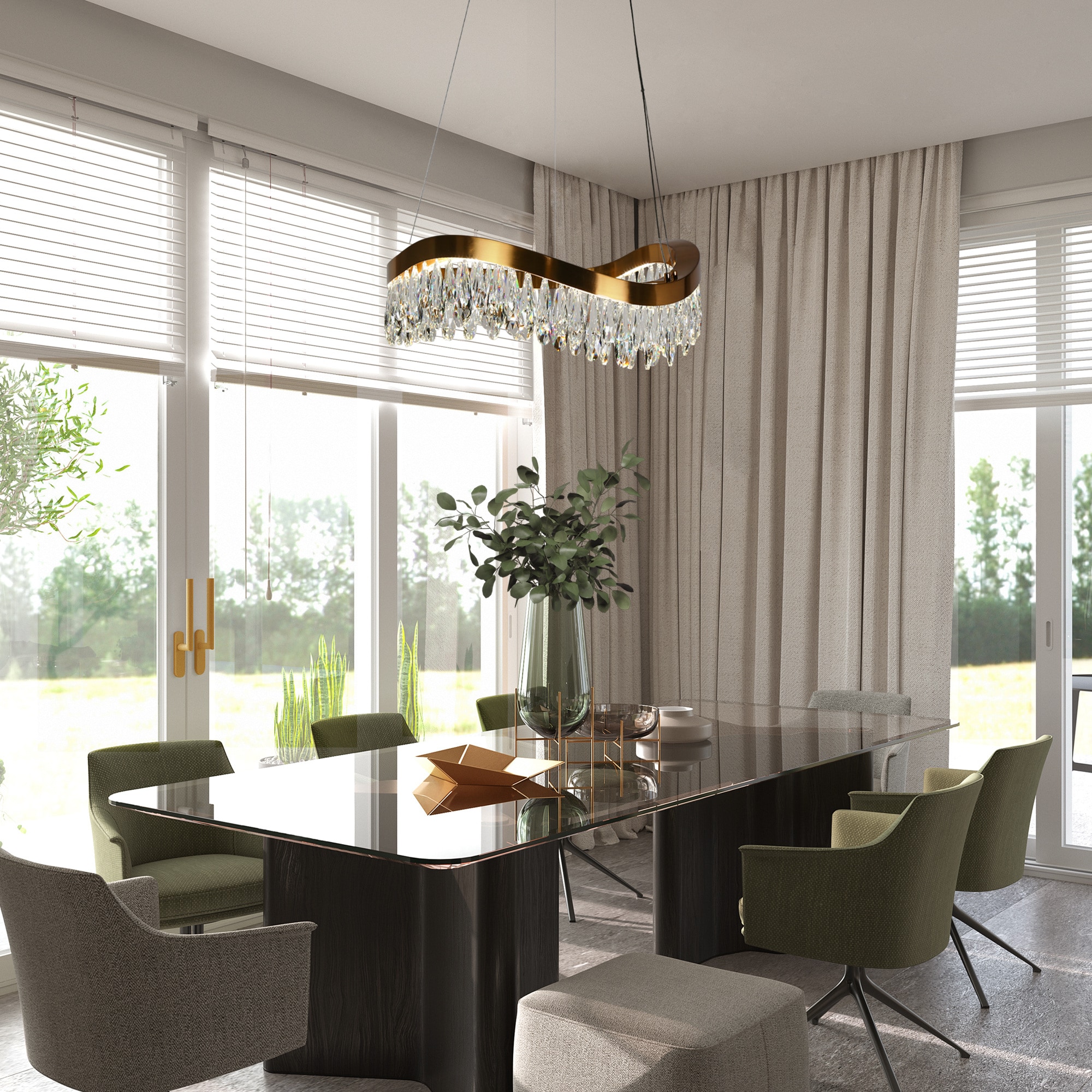 Modern Gold Brass LED Crystal Drum Chandelier