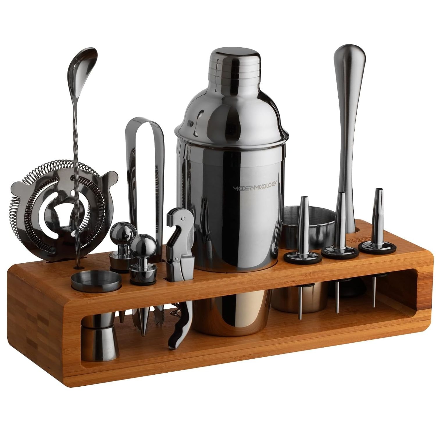 Zulay Kitchen 23 Piece Bartender Kit with Bamboo Stand Cocktail Shaker Set