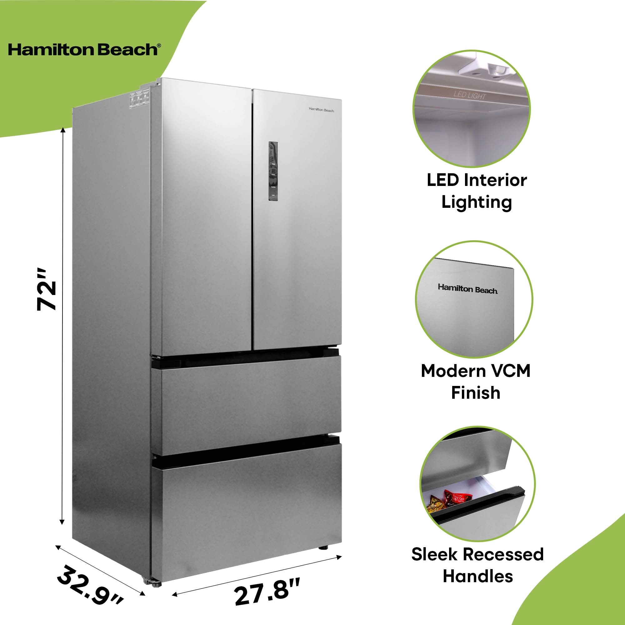 Hamilton Beach Counter-depth 17.9 French Door Refrigerator