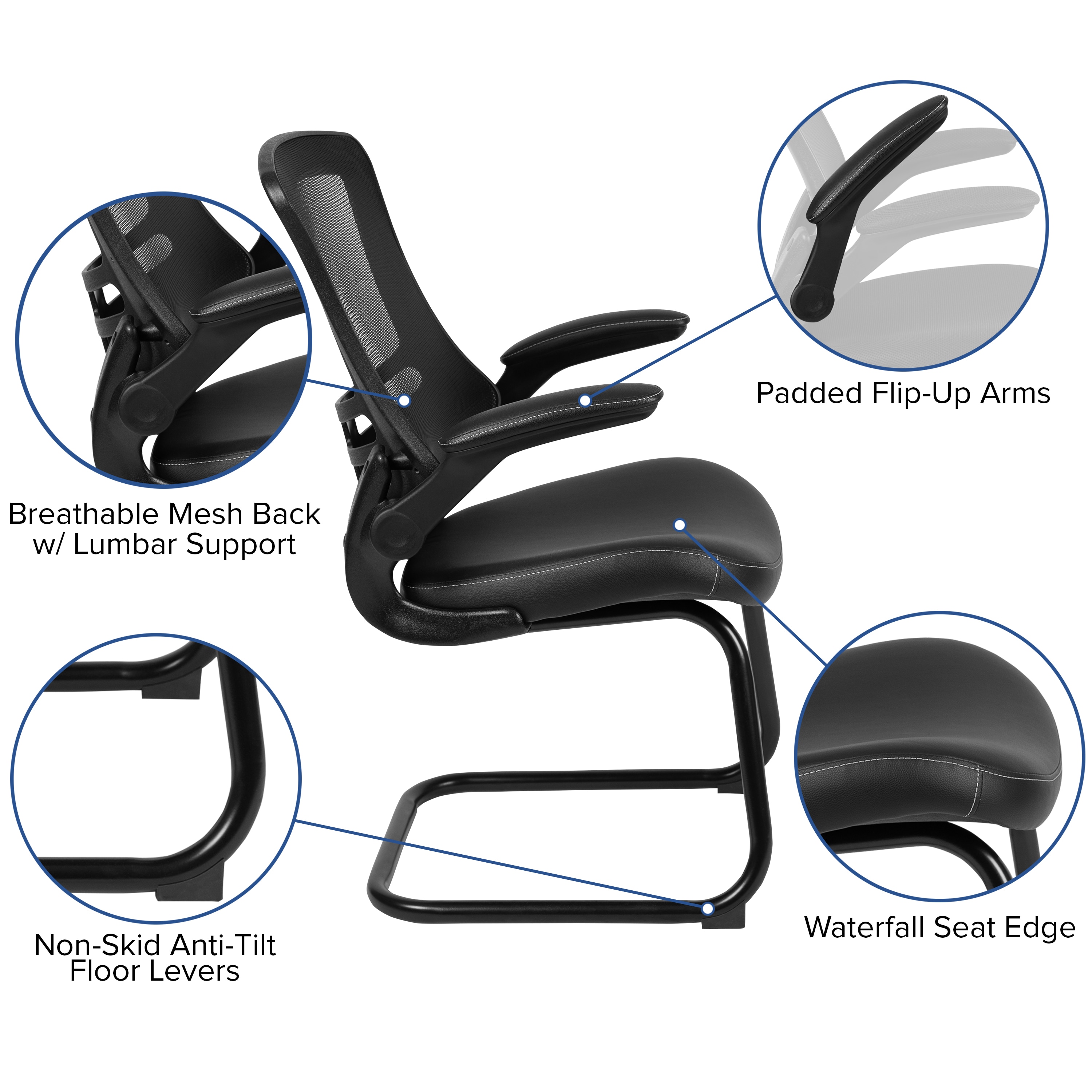 Kelista High-Back Black LeatherSoft Mesh Office Guest Chair