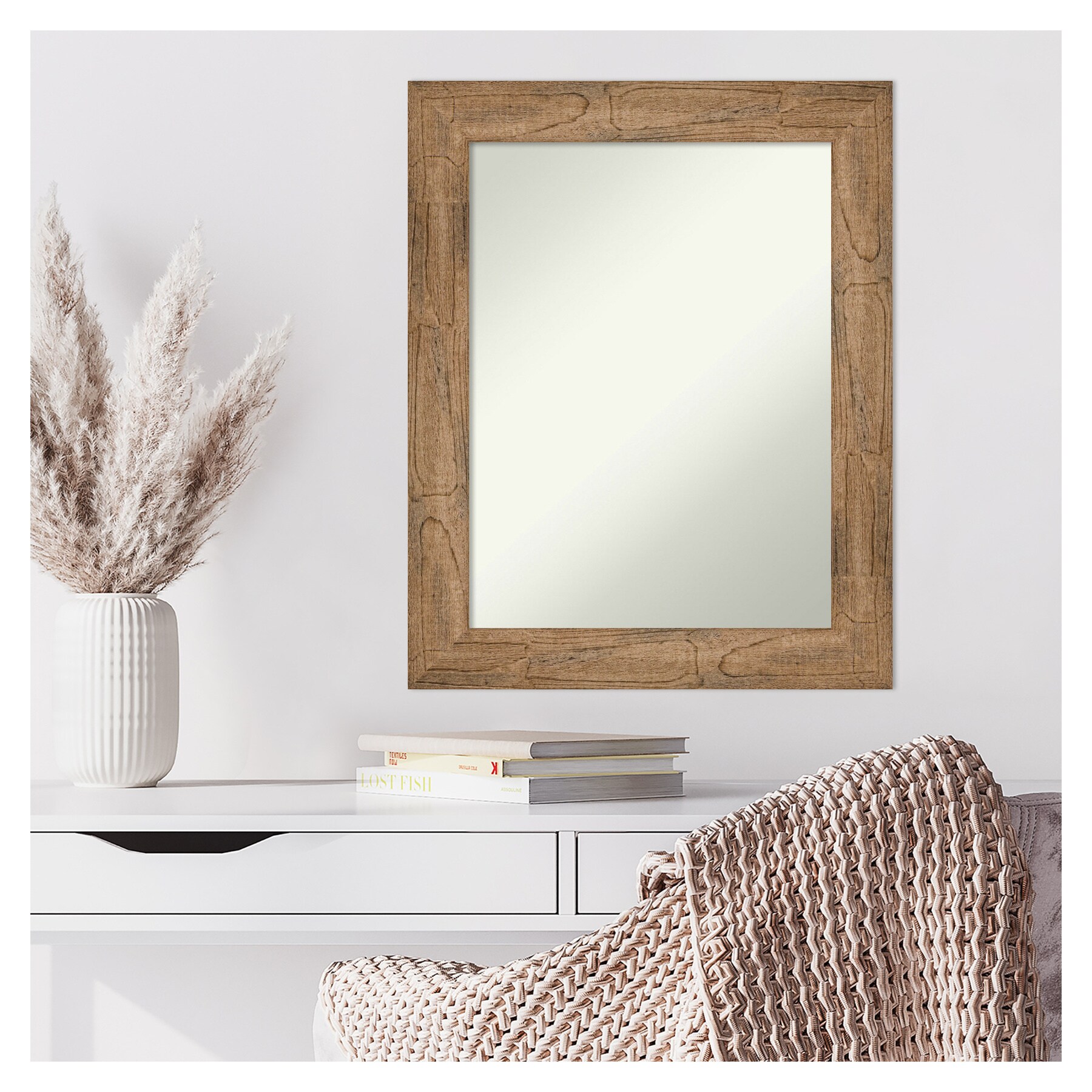 Owl Brown Distressed Wood Rectangular Wall Mirror for Nursery