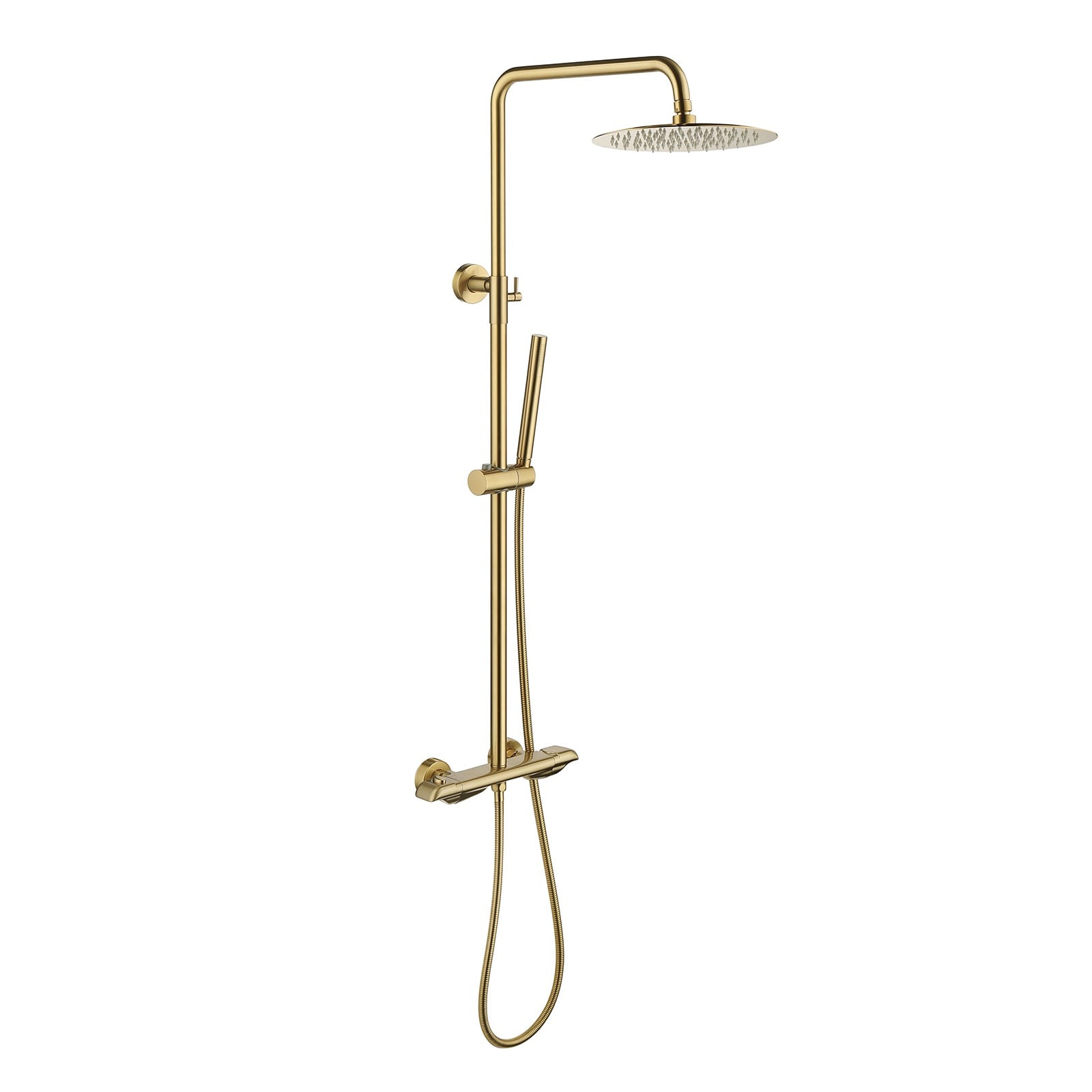 WELLFOR Brushed Titanium Gold 10-in Dual Head Shower Faucet Bar System ( Thermostatic Valve Included )